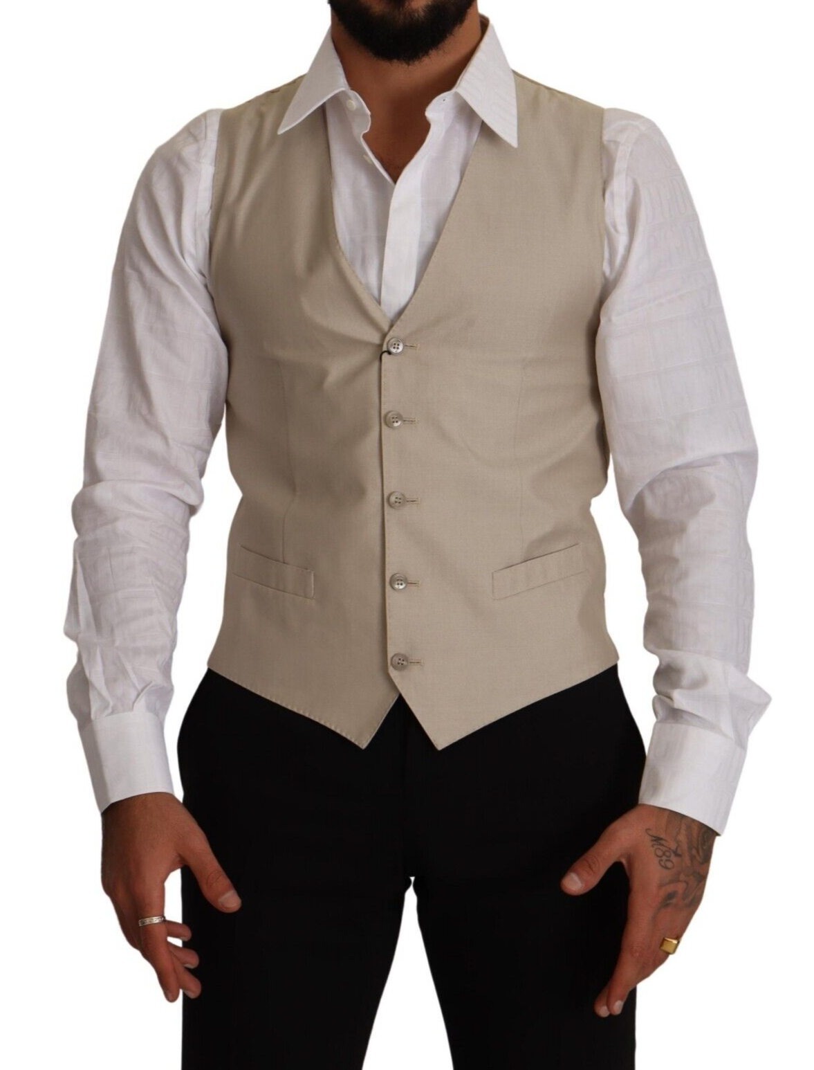 Dolce & Gabbana Beige Cotton Silk Slim Fit Waistcoat Vest | Regal Royce