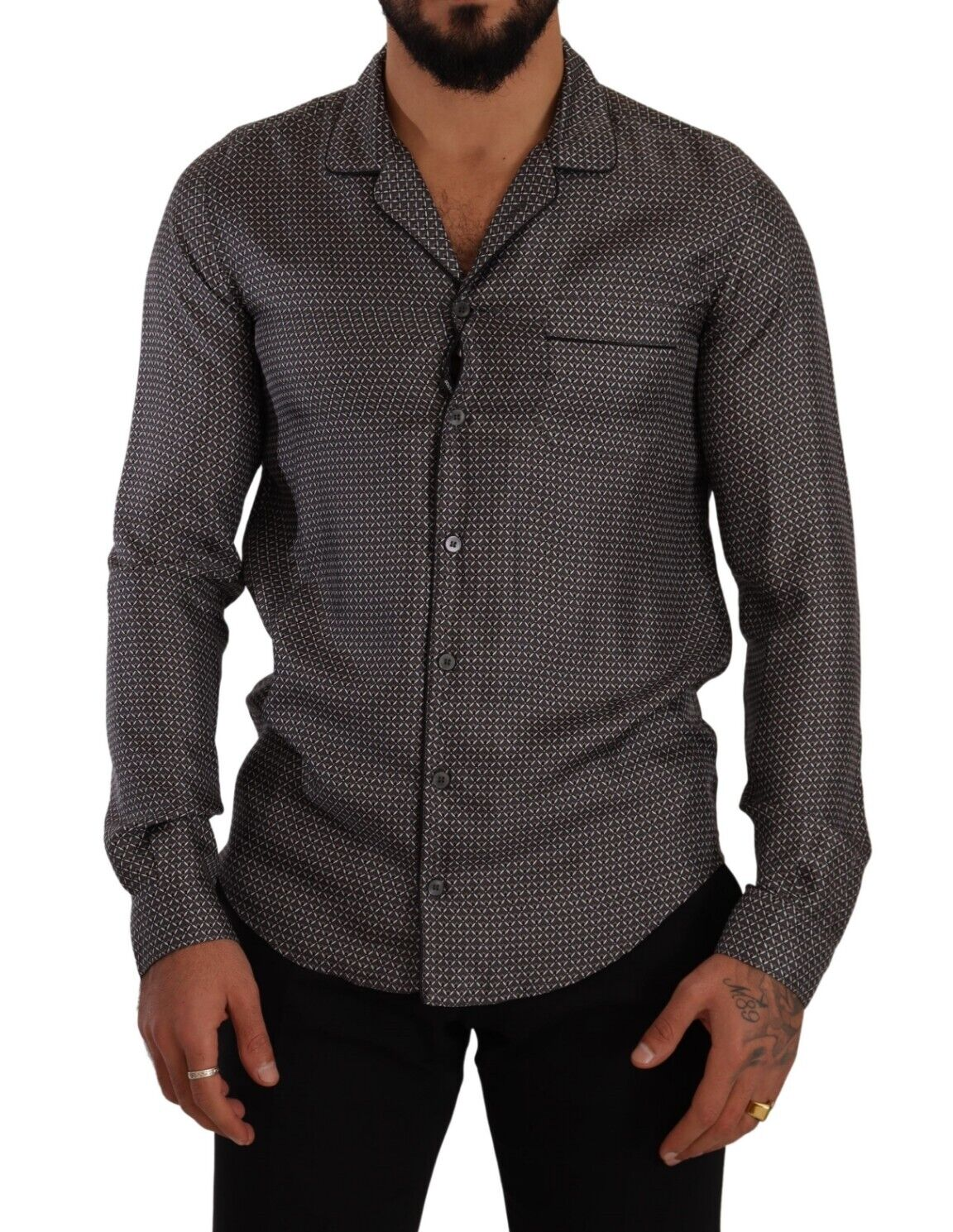 Dolce & Gabbana Gray Fantasy Pattern Pajama Top Mens Shirt | Regal Royce