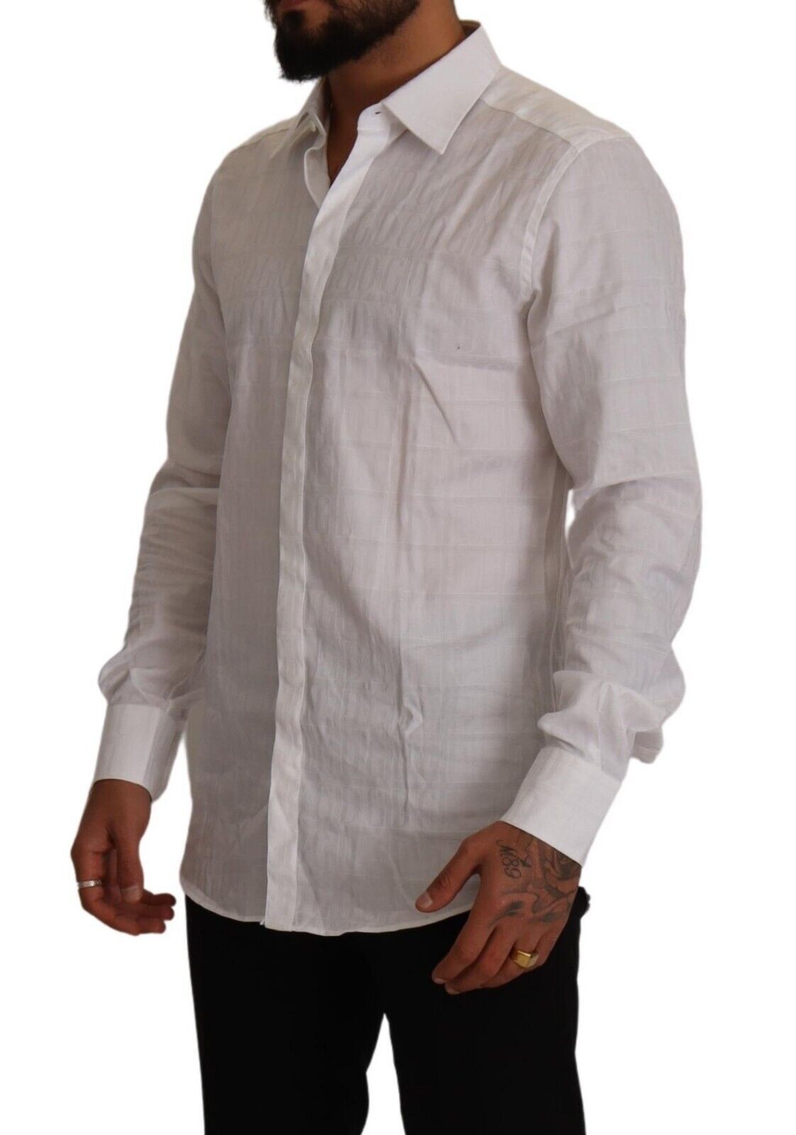 Dolce & Gabbana White GOLD Cotton Slim Fit Dress Formal Shirt | Regal Royce