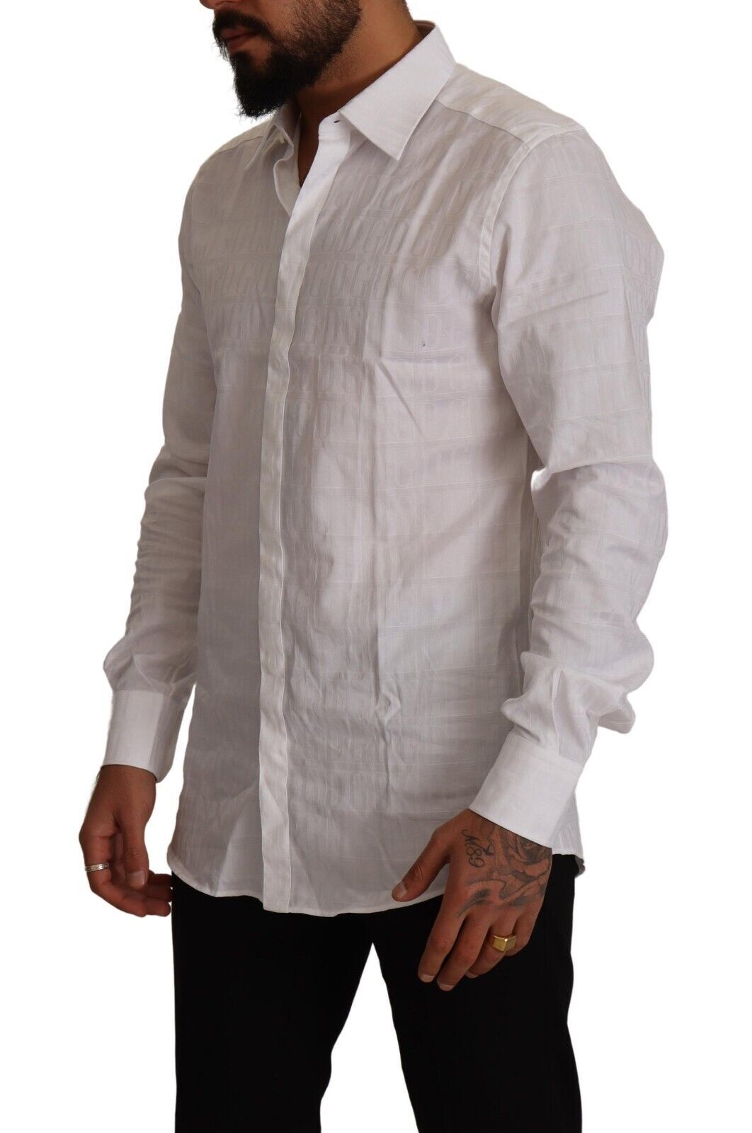 Dolce & Gabbana White GOLD Cotton Slim Fit Dress Formal Shirt | Regal Royce