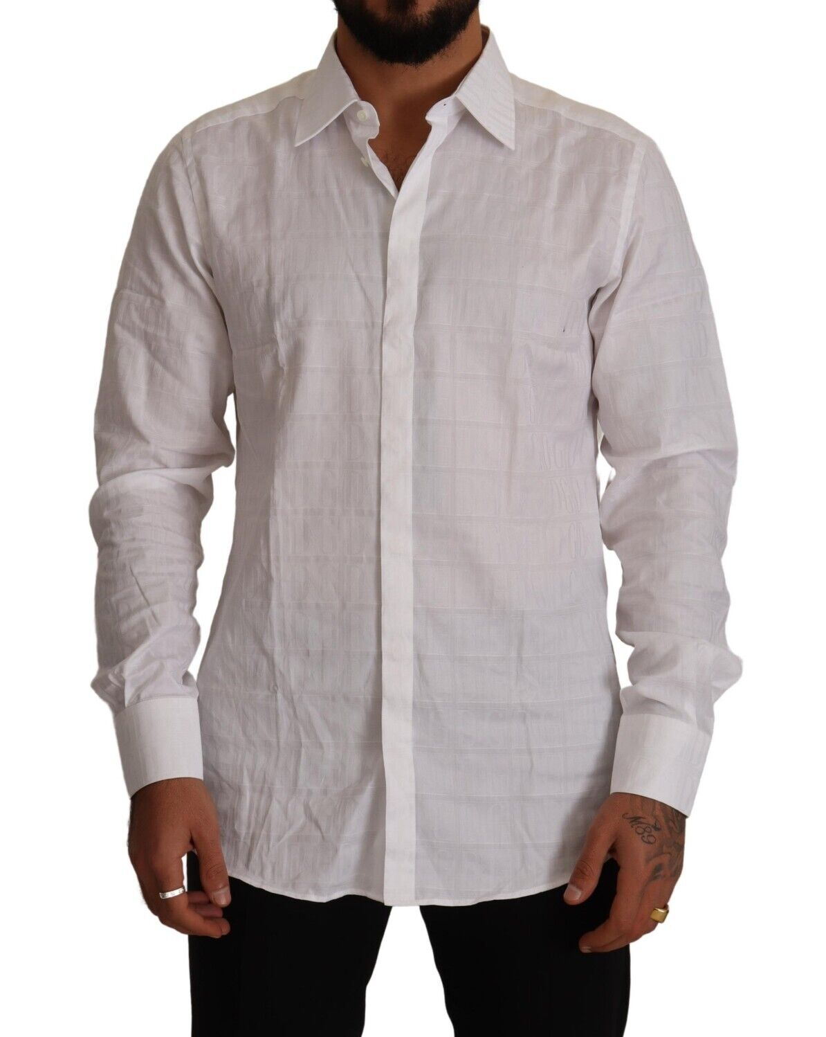 Dolce & Gabbana White GOLD Cotton Slim Fit Dress Formal Shirt | Regal Royce