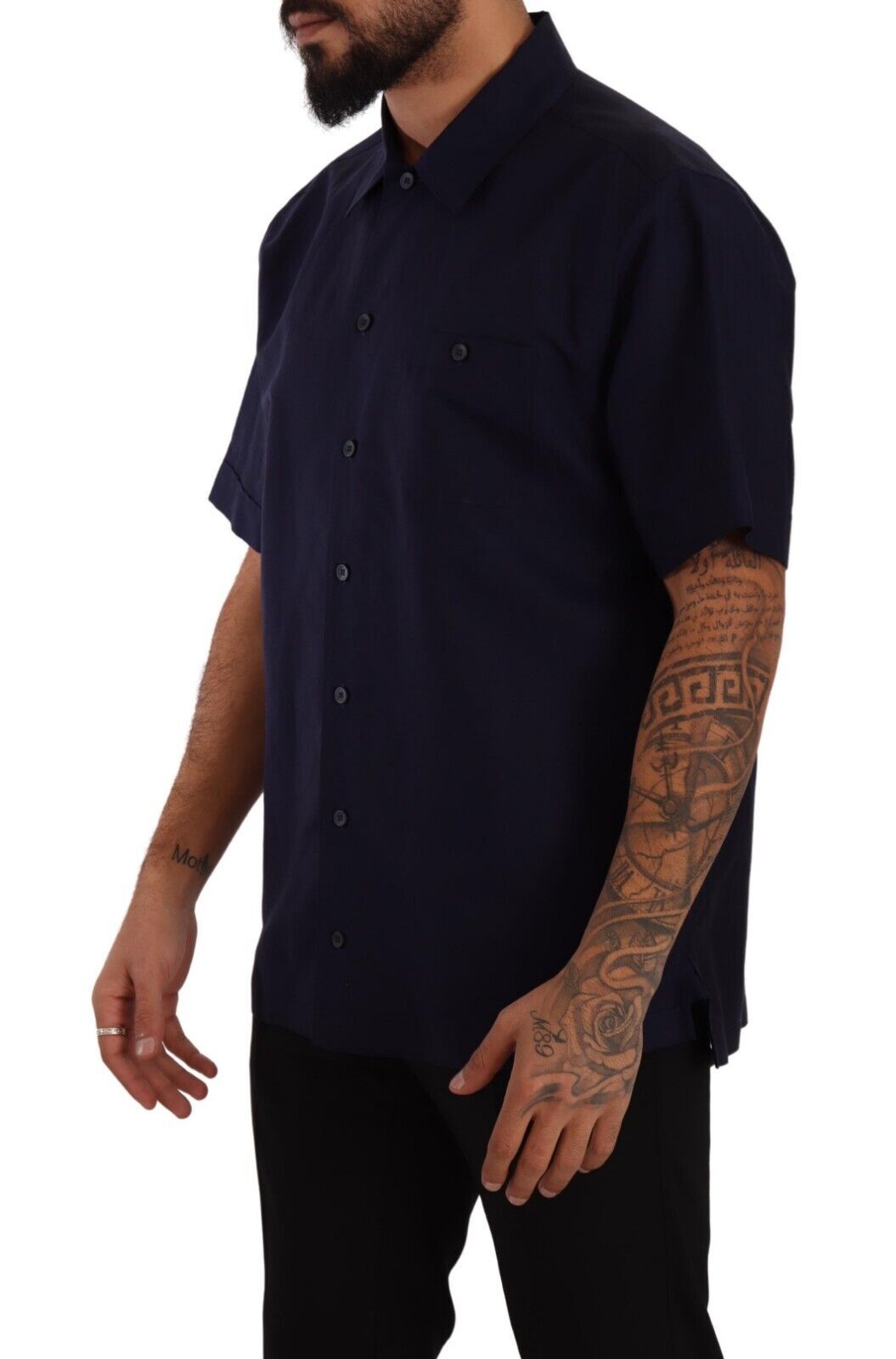 Dolce & Gabbana Navy Blue Button Down Short Sleeves Shirt | Regal Royce
