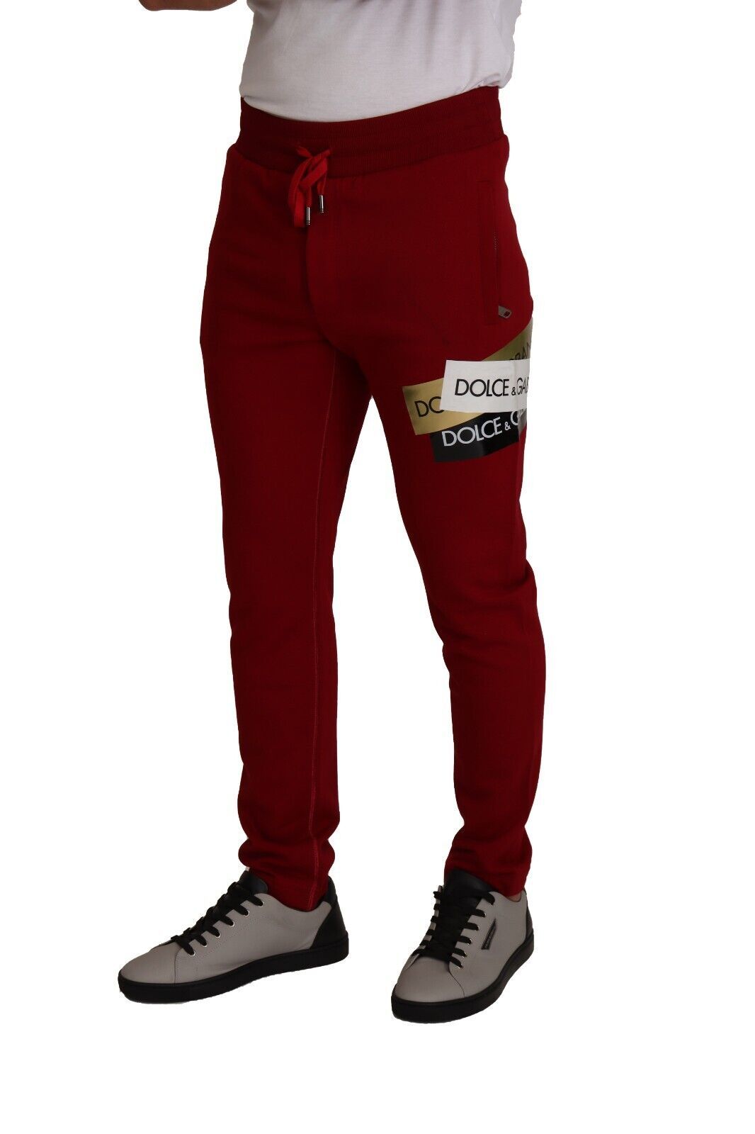 Dolce & Gabbana Red Cotton Logo Patch Sweatpants Jogging Pants | Regal Royce