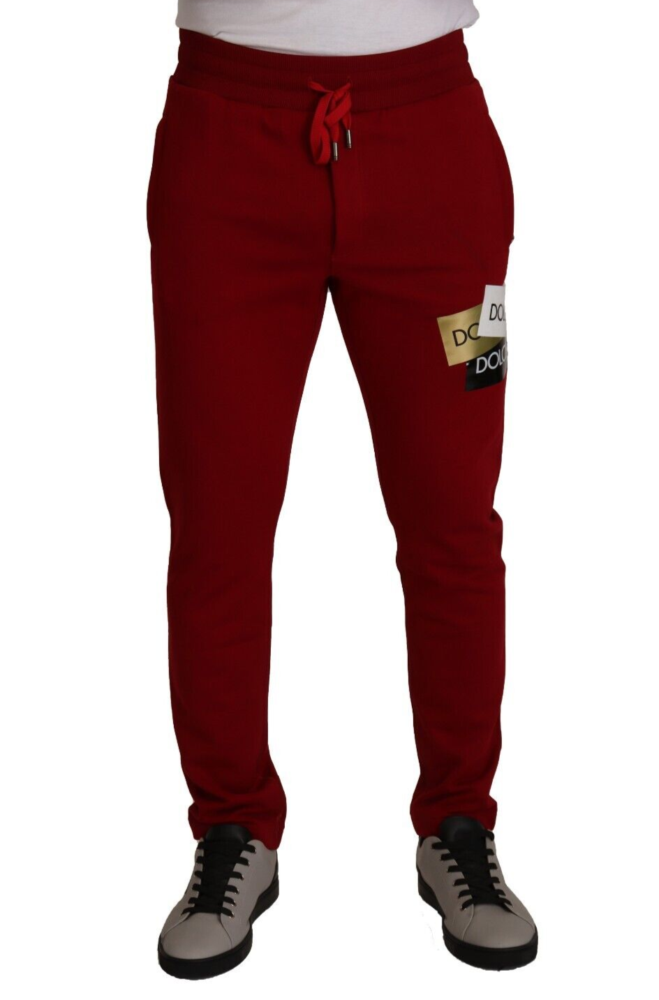 Dolce & Gabbana Red Cotton Logo Patch Sweatpants Jogging Pants | Regal Royce