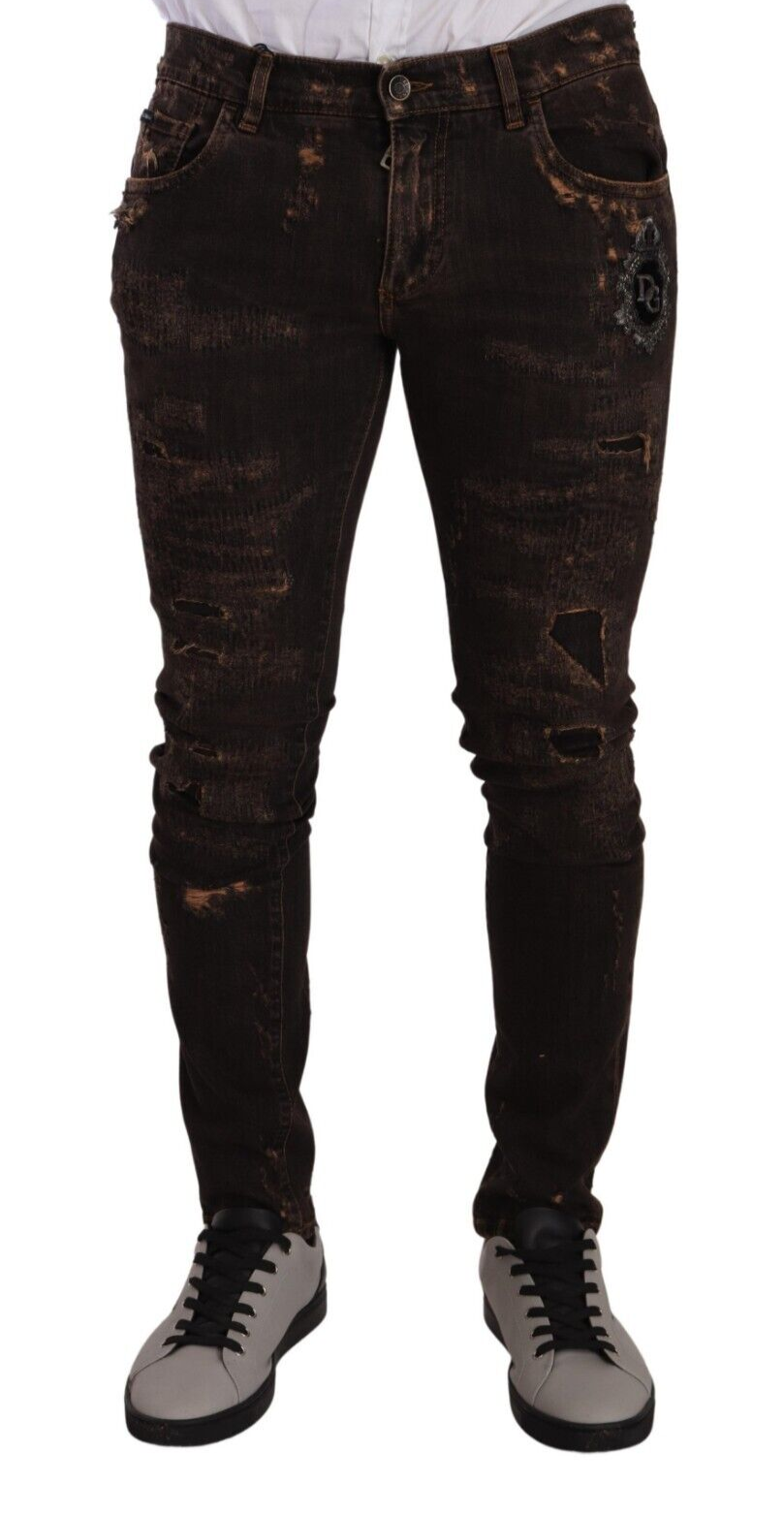 Dolce & Gabbana Brown Distressed Slim Fit Skinny Denim Jeans | Regal Royce