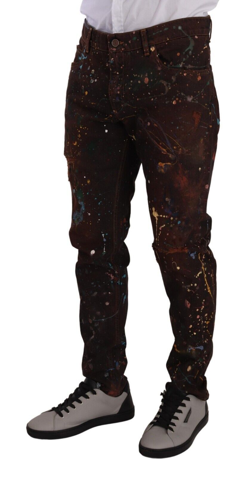 Dolce & Gabbana Brown Splash Color Cotton Regular Denim Jeans | Regal Royce