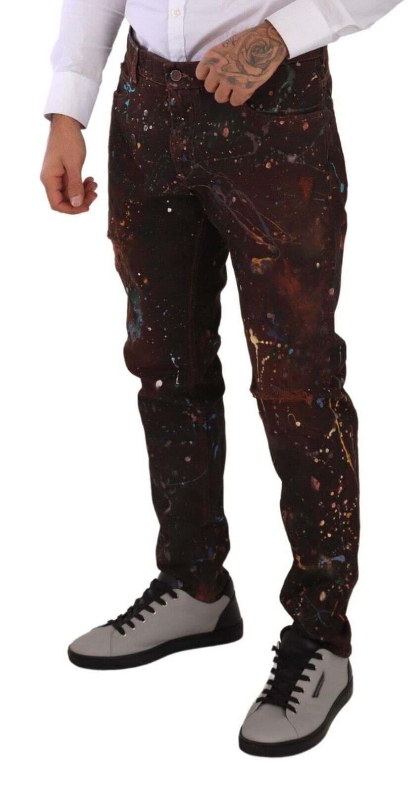 Dolce & Gabbana Brown Splash Color Cotton Regular Denim Jeans | Regal Royce