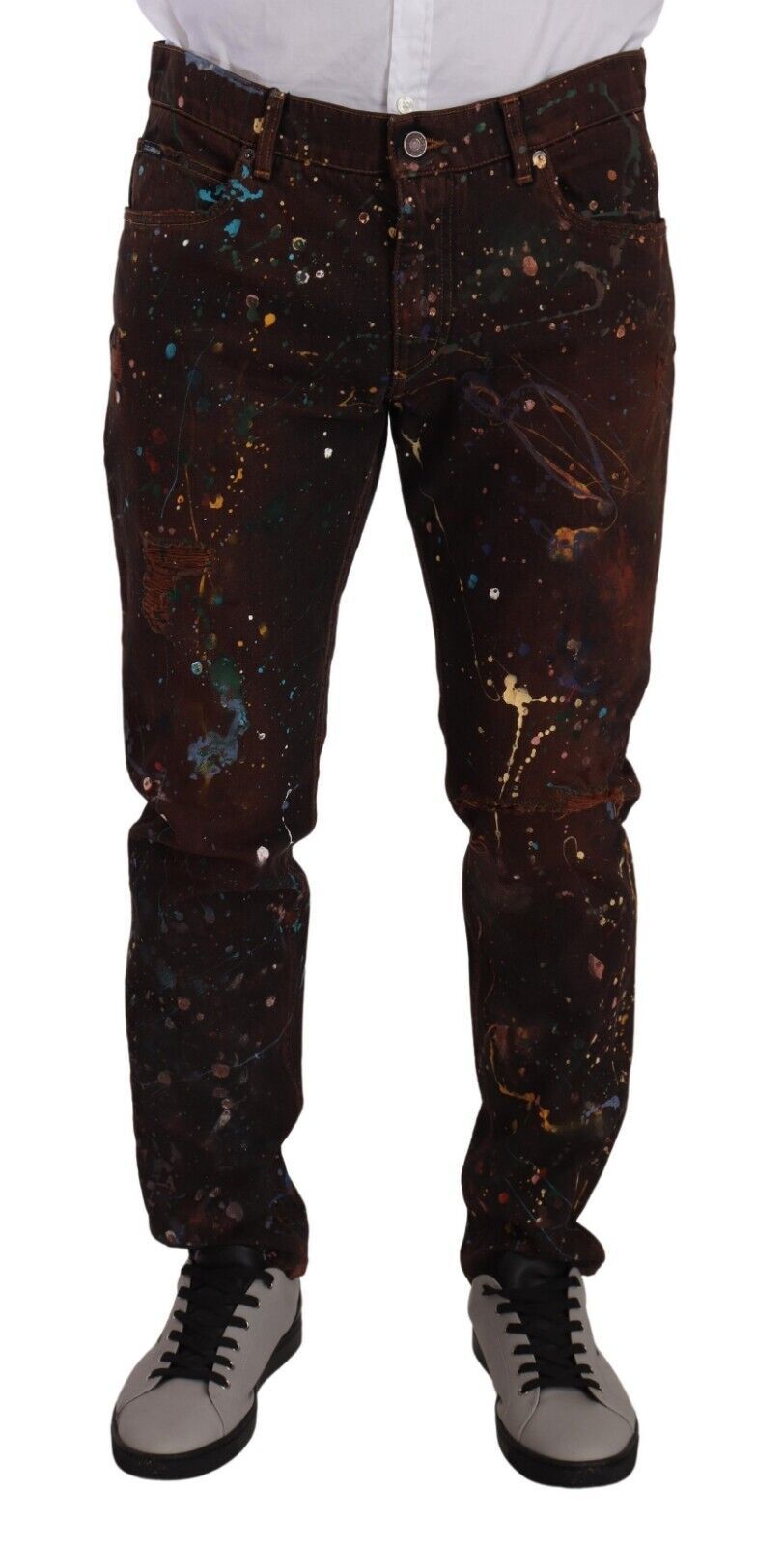 Dolce & Gabbana Brown Splash Color Cotton Regular Denim Jeans | Regal Royce