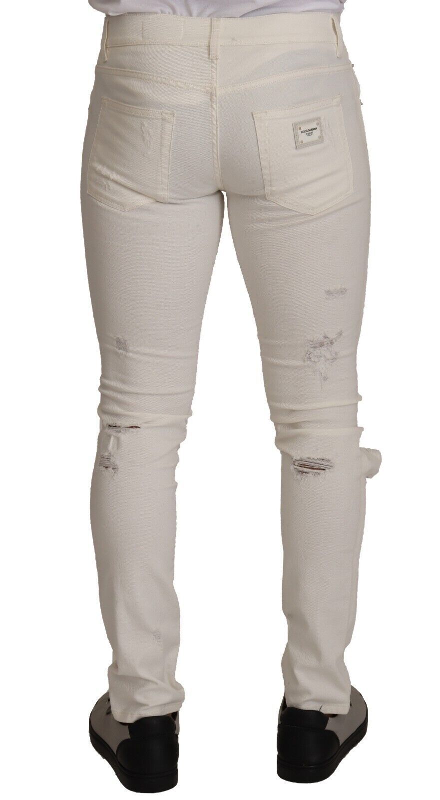 Dolce & Gabbana White Tattered Skinny Cotton Men Denim Jeans | Regal Royce