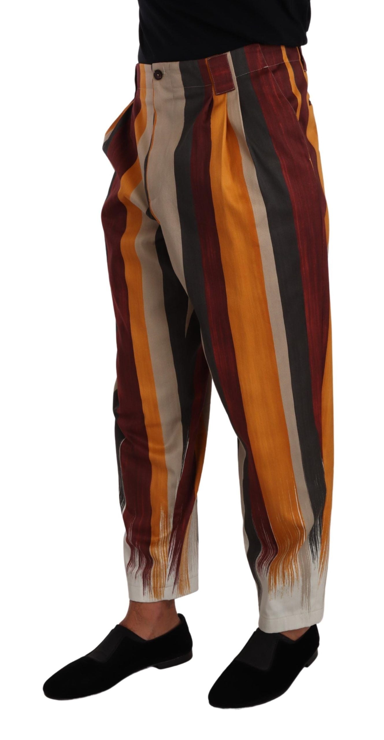 Dolce & Gabbana Multicolor Striped Cotton Tapered Trouser Pants | Regal Royce