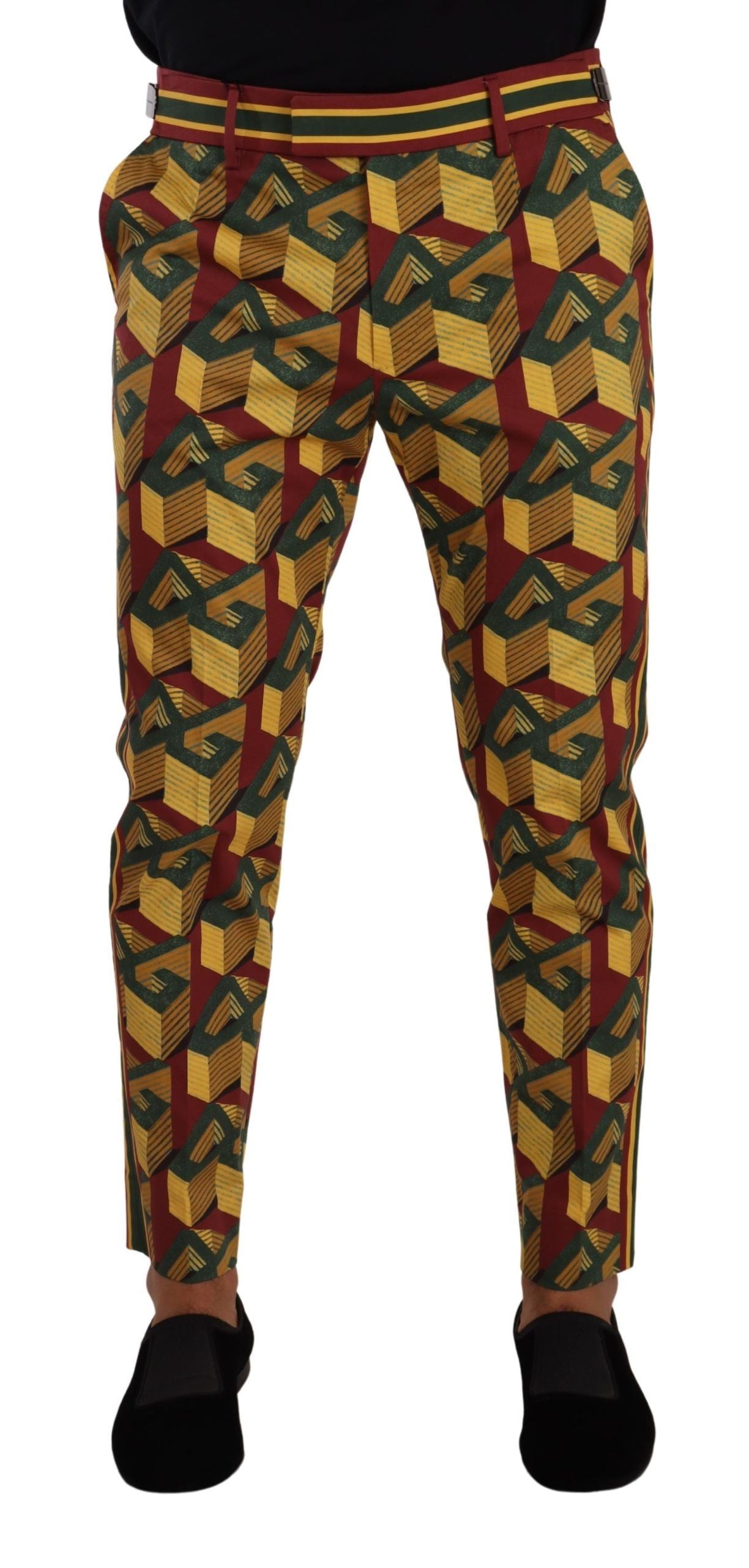 Dolce & Gabbana Multicolor Logo Mania Cotton Tapered Trouser Pants | Regal Royce