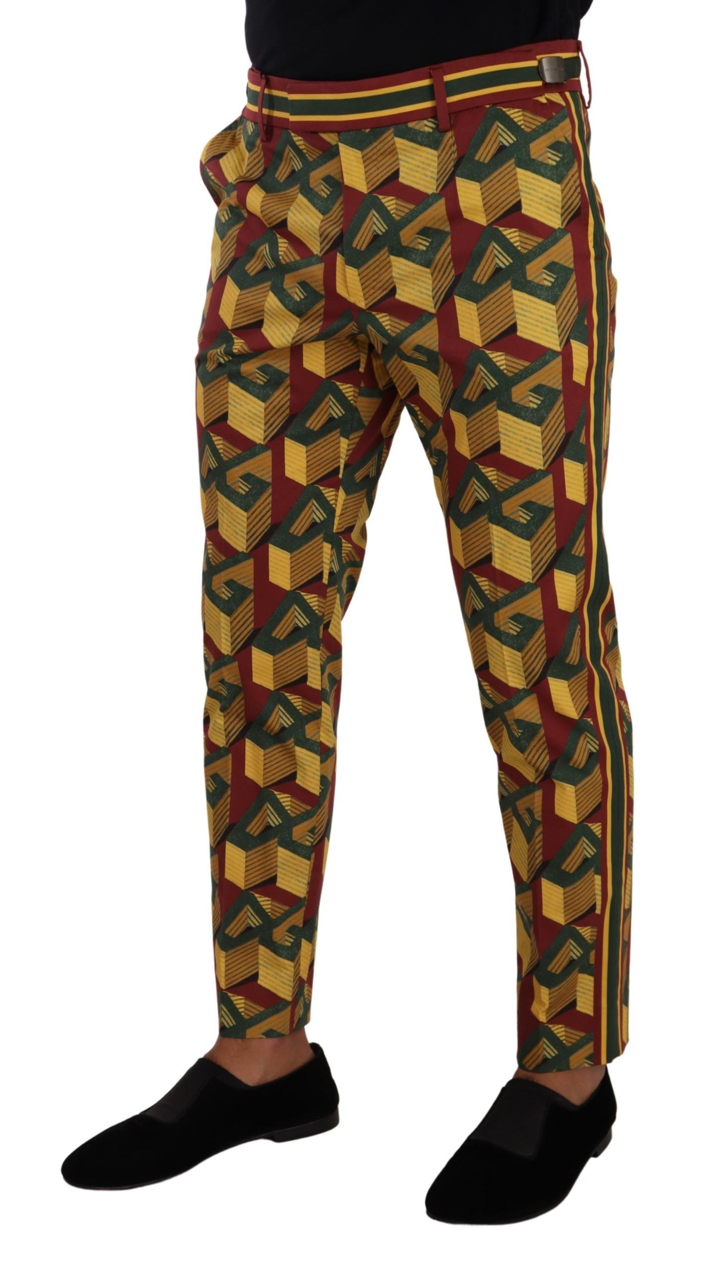 Dolce & Gabbana Multicolor Logo Mania Cotton Tapered Trouser Pants | Regal Royce