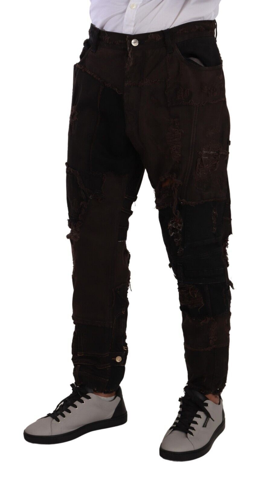 Dolce & Gabbana Brown Cotton Distressed Regular Denim Jeans | Regal Royce
