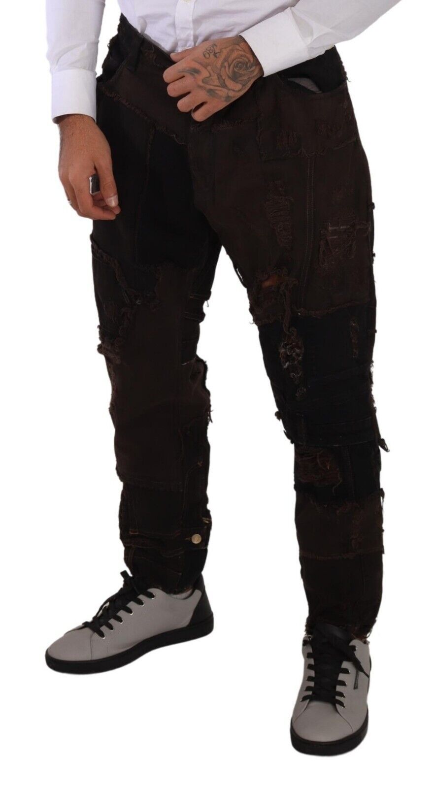 Dolce & Gabbana Brown Cotton Distressed Regular Denim Jeans | Regal Royce