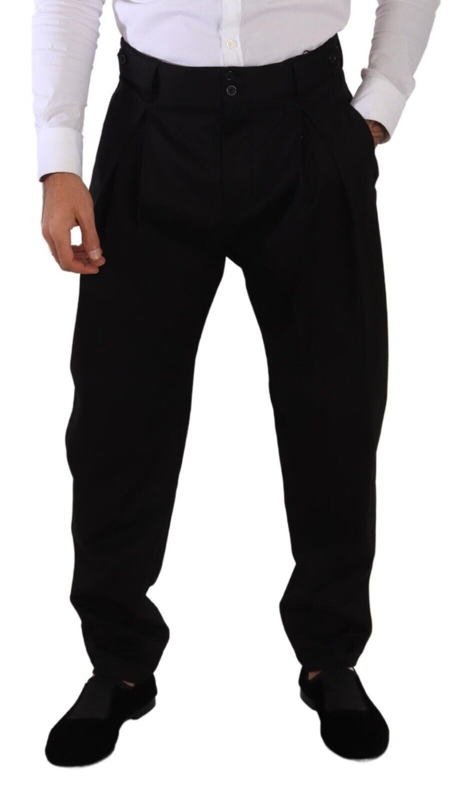 Dolce & Gabbana Black Cotton High Waist Men Trouser Dress Pants | Regal Royce