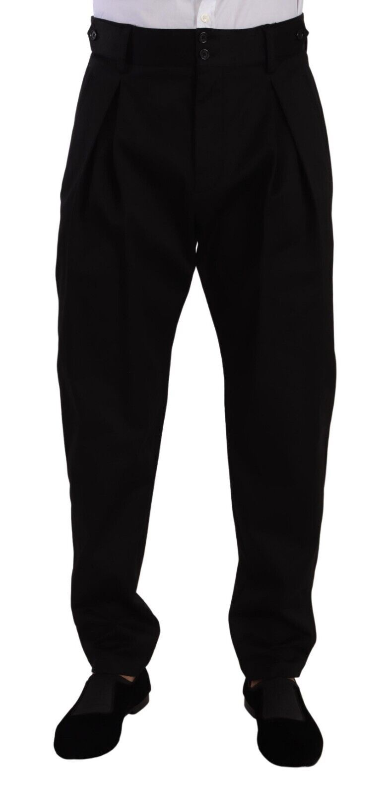 Dolce & Gabbana Black Cotton High Waist Men Trouser Dress Pants | Regal Royce