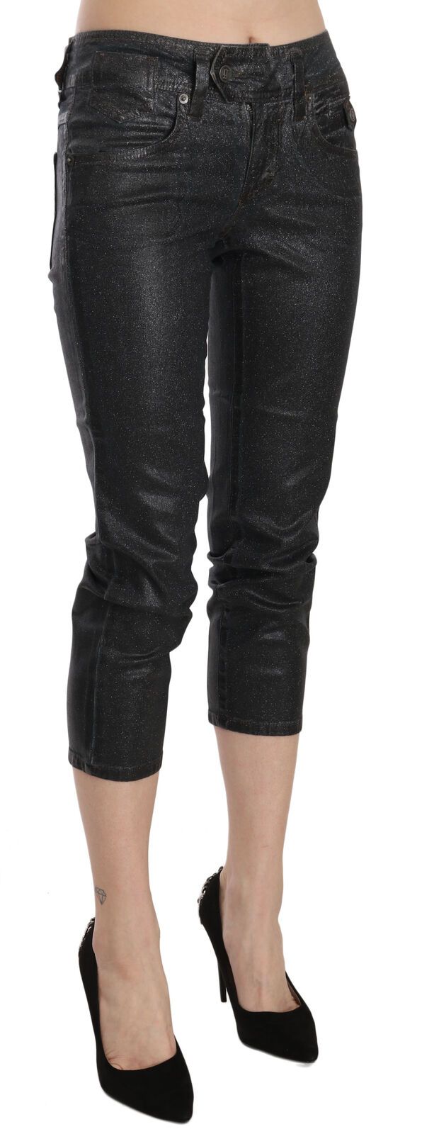 John Galliano Black Washed Mid Waist Slim Leg Cropped Denim Pants | Regal Royce