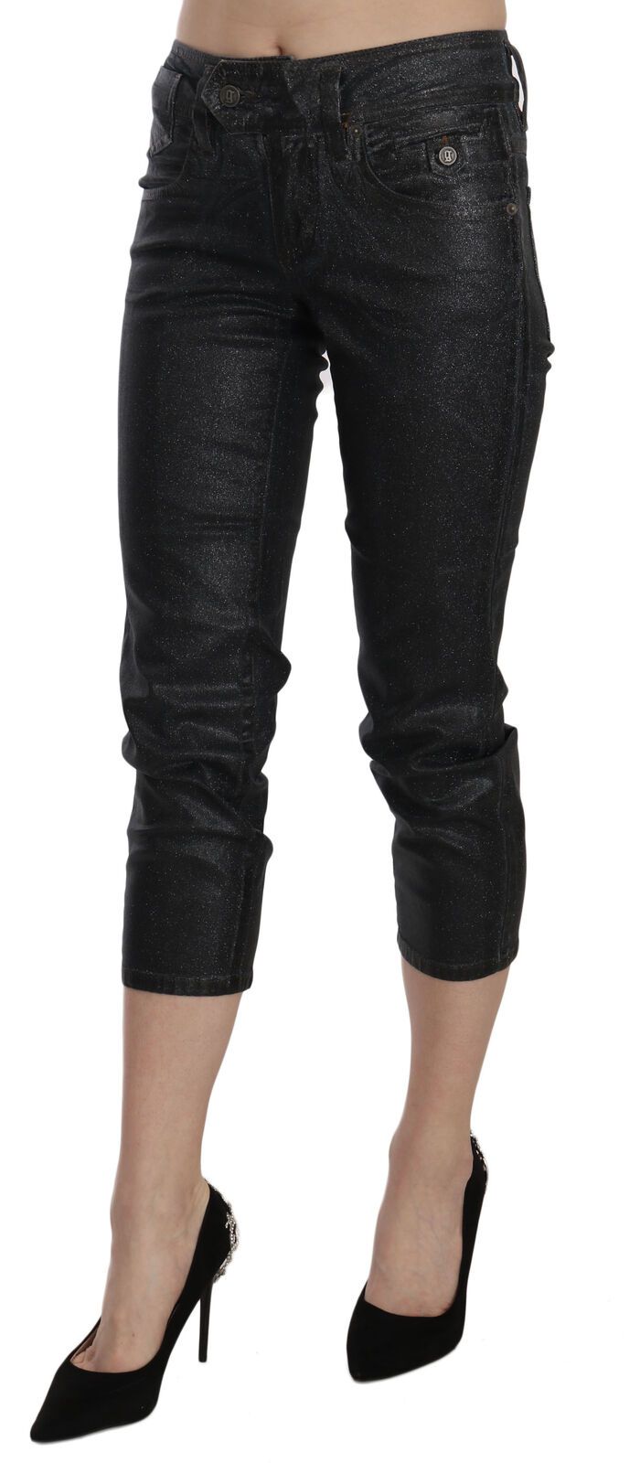 John Galliano Black Washed Mid Waist Slim Leg Cropped Denim Pants | Regal Royce