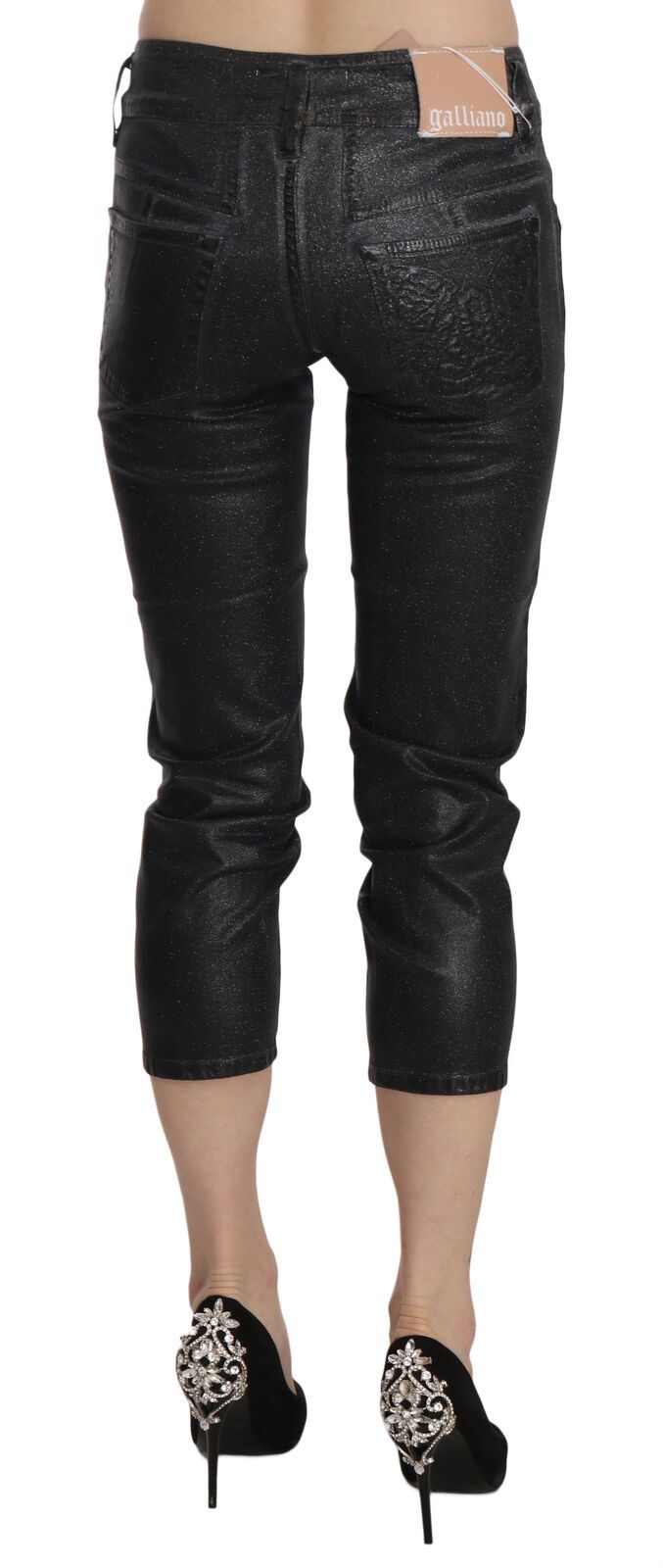 John Galliano Black Washed Mid Waist Slim Leg Cropped Denim Pants | Regal Royce