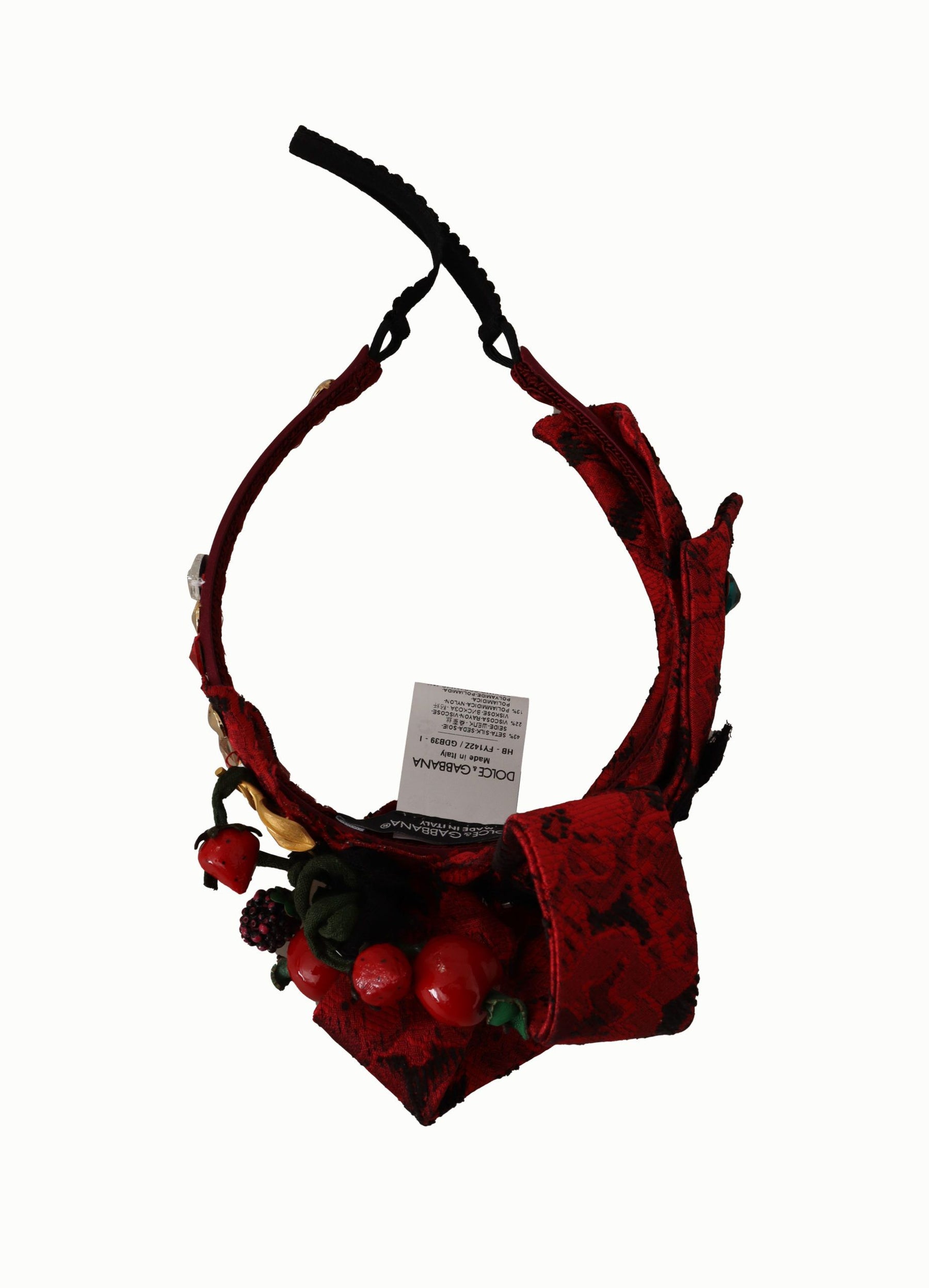 Dolce & Gabbana Cherry Silk Crystal Bow Logo Diadem Tiara Headband | Regal Royce