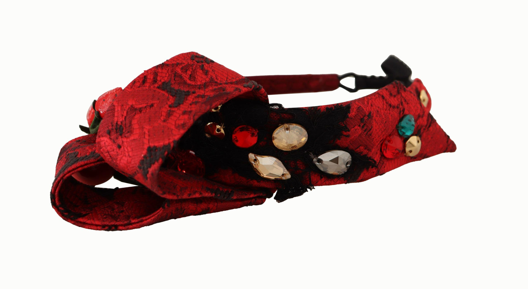 Dolce & Gabbana Cherry Silk Crystal Bow Logo Diadem Tiara Headband | Regal Royce