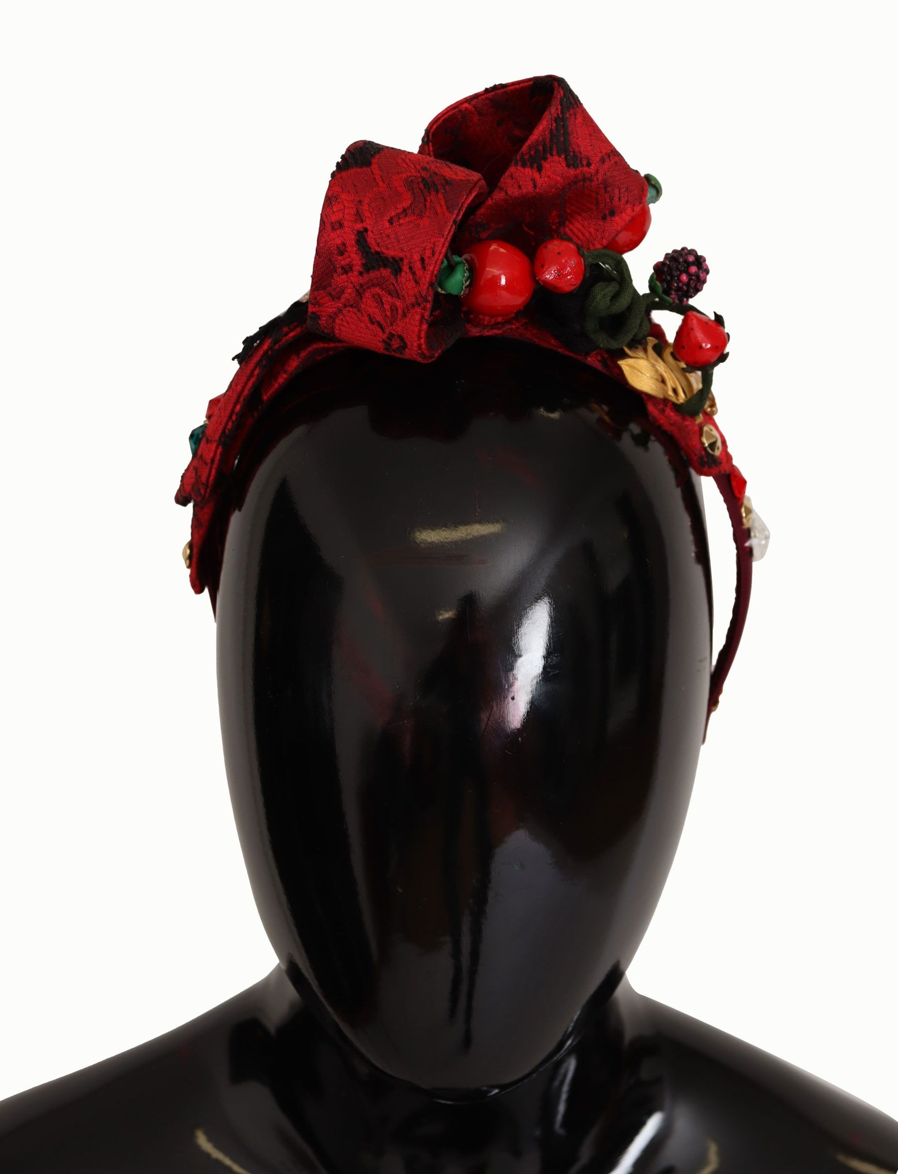 Dolce & Gabbana Cherry Silk Crystal Bow Logo Diadem Tiara Headband | Regal Royce