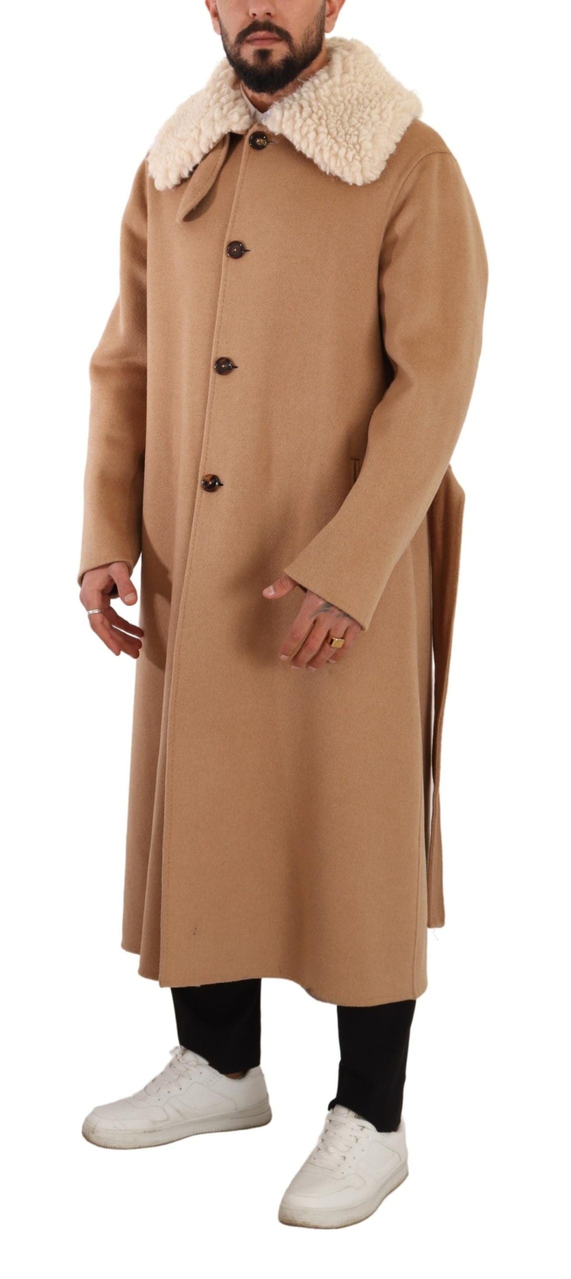 Dolce & Gabbana Beige Camel Skin Cashmere Shearling Overcoat Jacket | Regal Royce