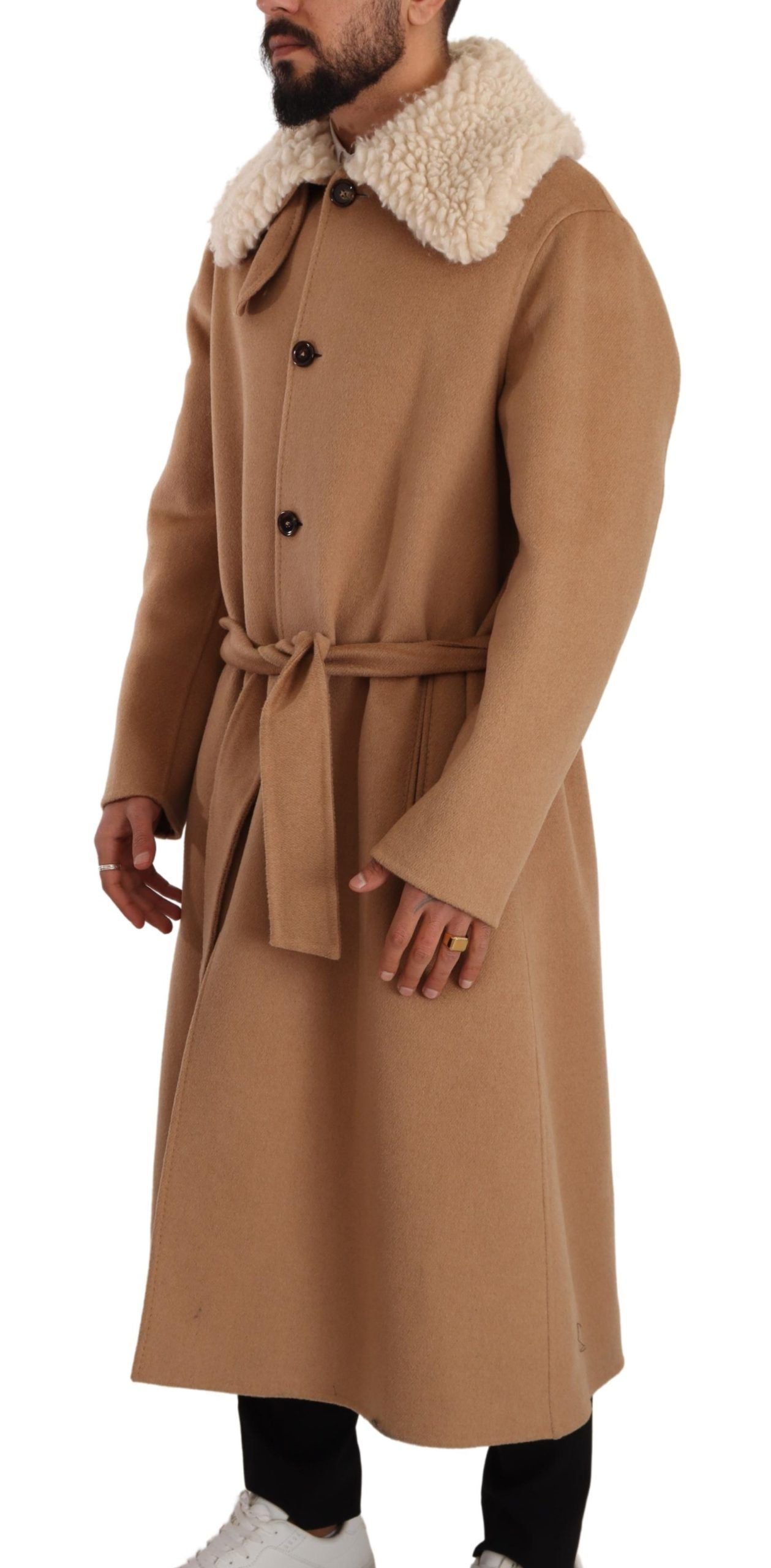 Dolce & Gabbana Beige Camel Skin Cashmere Shearling Overcoat Jacket | Regal Royce
