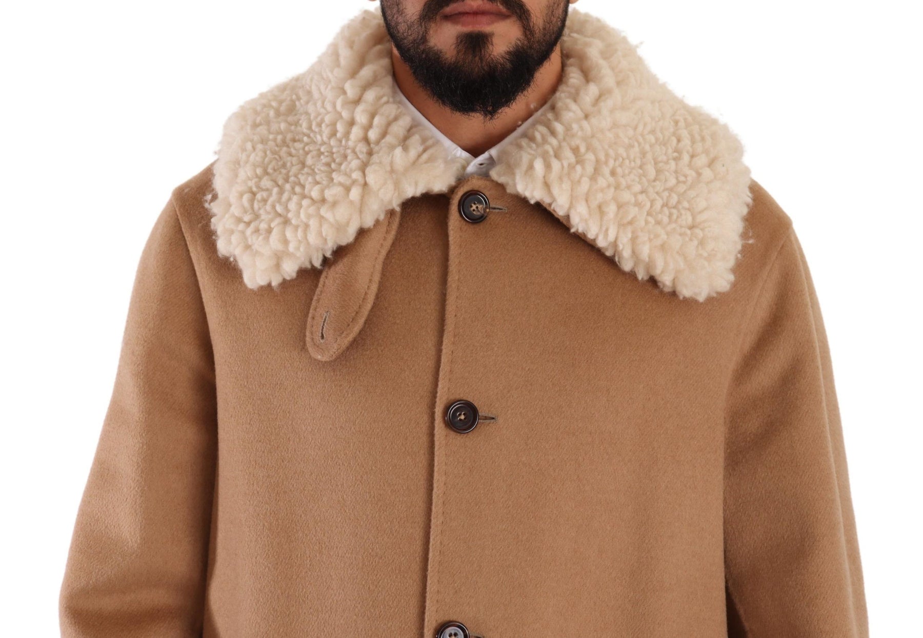 Dolce & Gabbana Beige Camel Skin Cashmere Shearling Overcoat Jacket | Regal Royce
