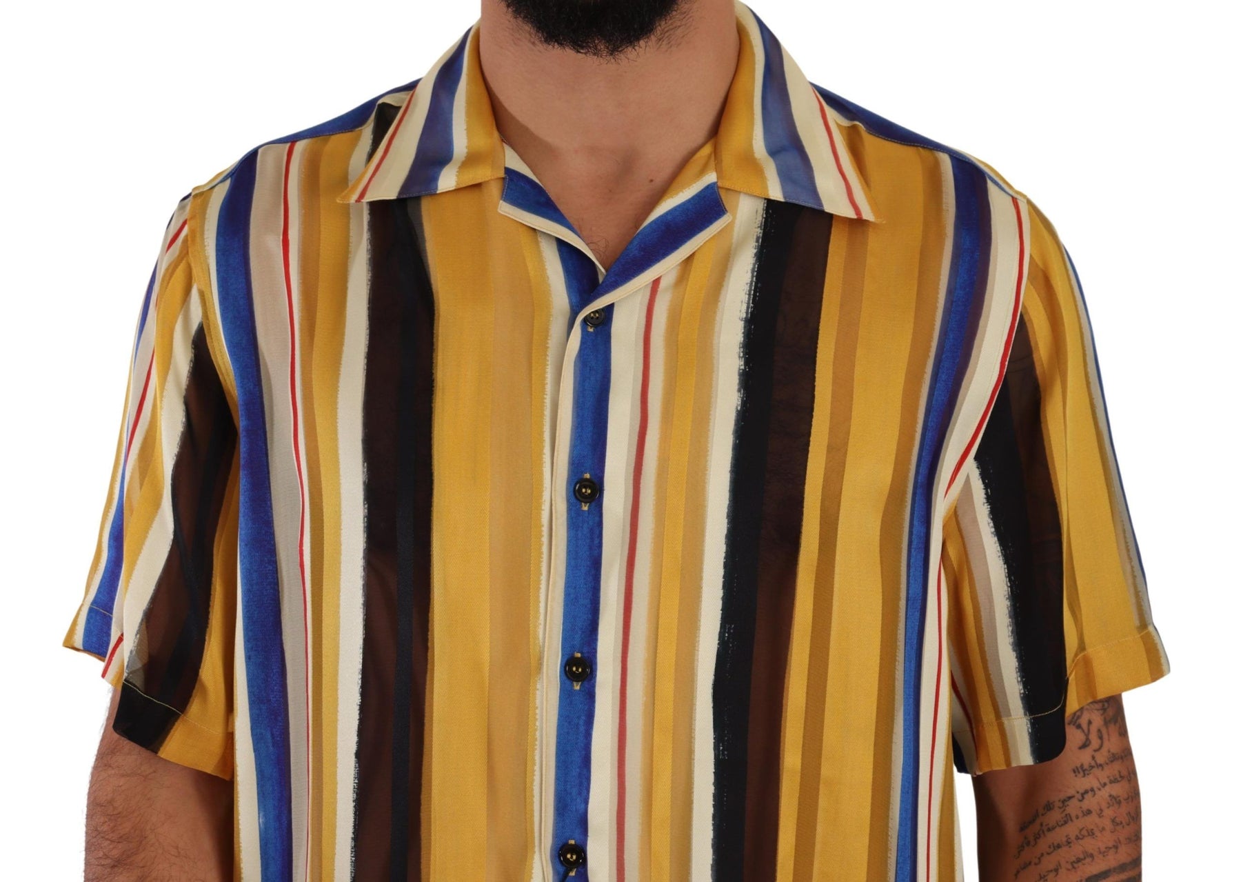 Dolce & Gabbana Yellow Striped Short Sleeve Silk Shirt | Regal Royce