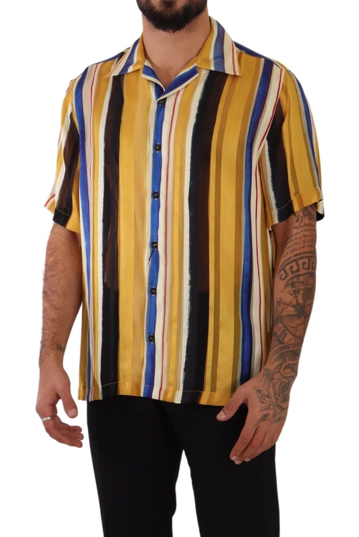 Dolce & Gabbana Yellow Striped Short Sleeve Silk Shirt | Regal Royce