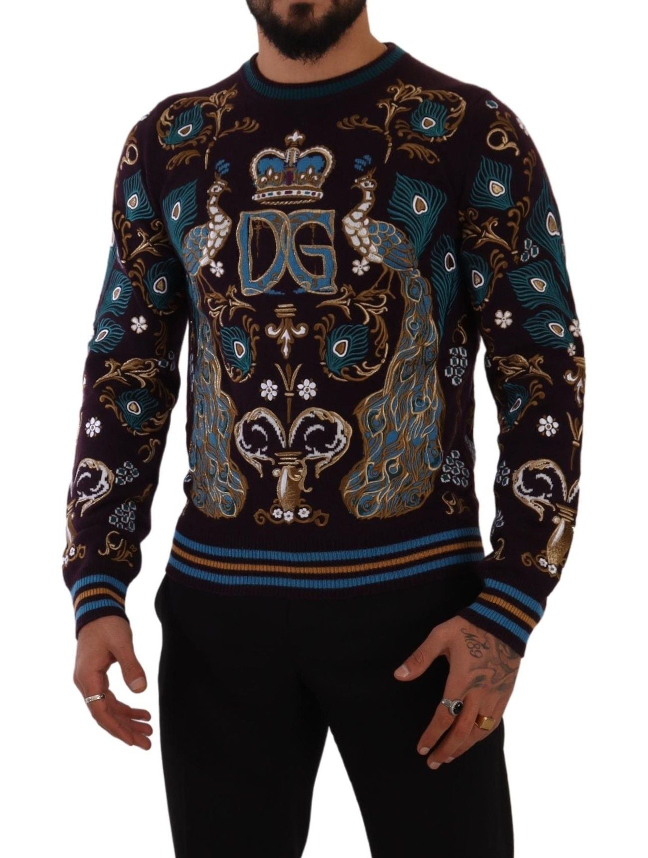 Dolce & Gabbana Bordeaux Cashmere DG Crown Embroidered Sweater | Regal Royce