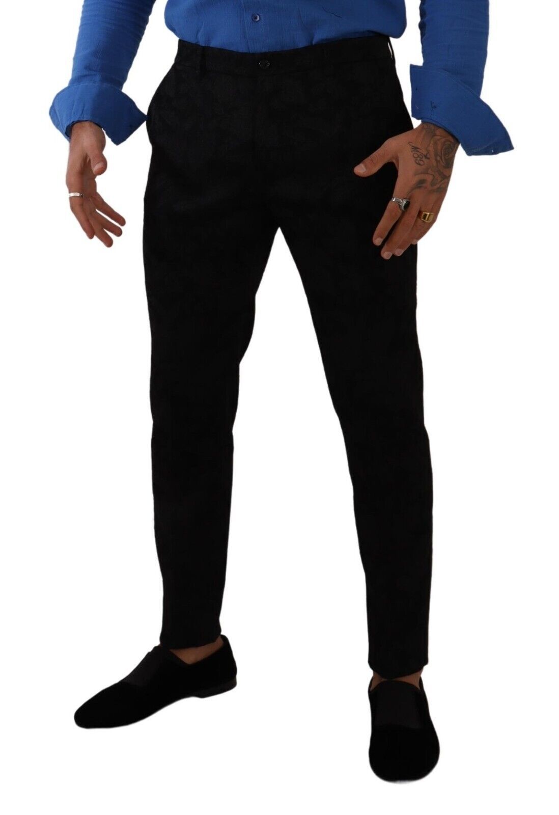 Dolce & Gabbana Black Brocade Skinny Formal Trouser Dress Pants | Regal Royce