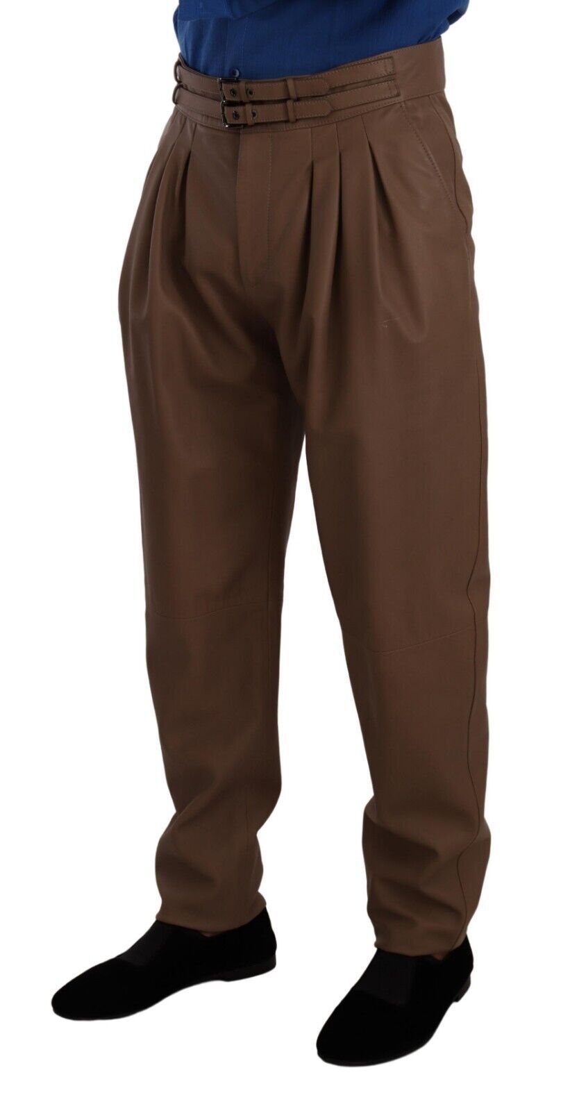 Dolce & Gabbana Brown Leather Tapered High Waist Pants | Regal Royce