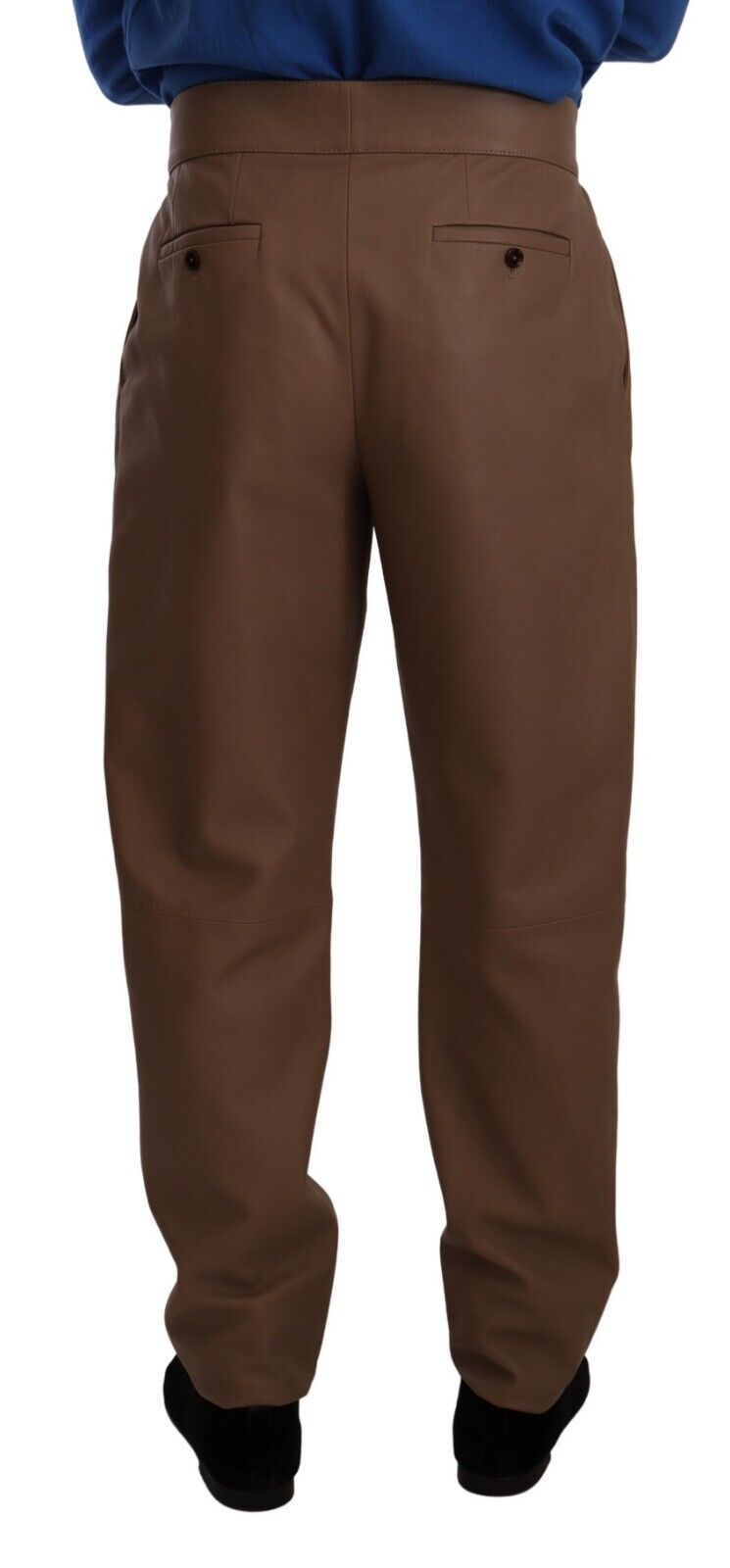 Dolce & Gabbana Brown Leather Tapered High Waist Pants | Regal Royce