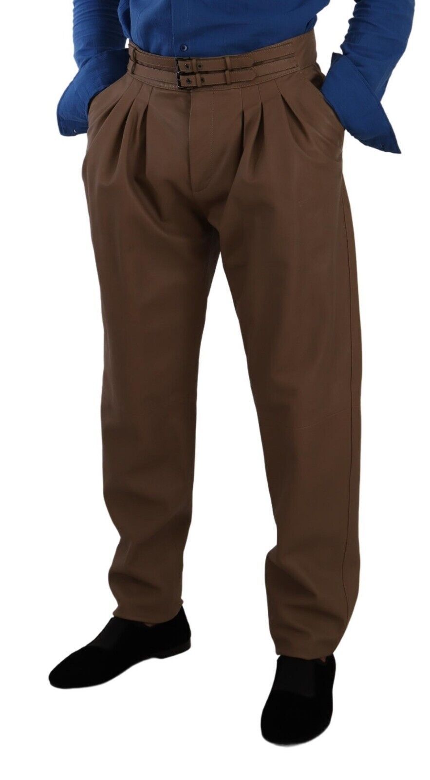 Dolce & Gabbana Brown Leather Tapered High Waist Pants | Regal Royce