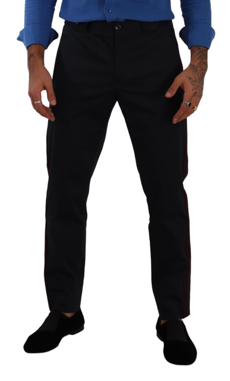 Dolce & Gabbana Blue Bordeaux Cotton Skinny Chino Pants | Regal Royce