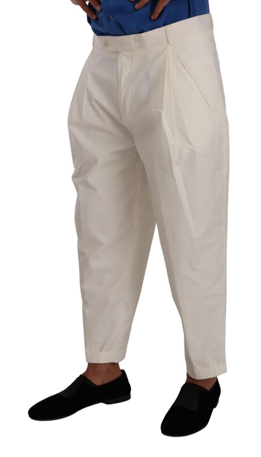 Dolce & Gabbana White Cotton Tapered Men Trouser Dress Pants | Regal Royce