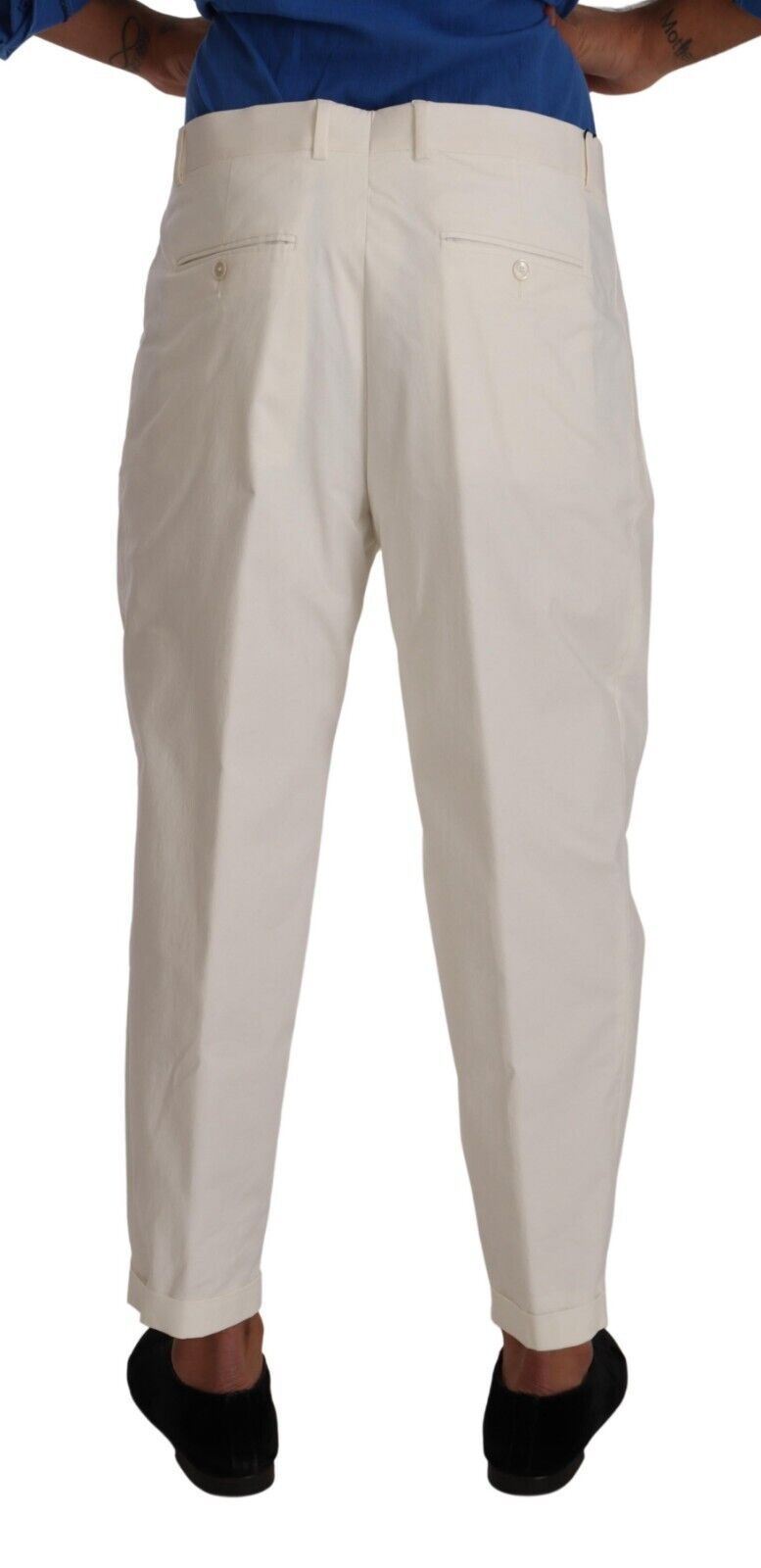 Dolce & Gabbana White Cotton Tapered Men Trouser Dress Pants | Regal Royce