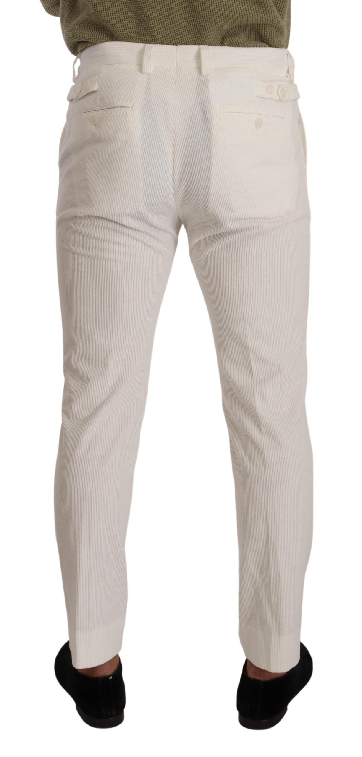 Dolce & Gabbana White Cotton Skinny Corduroy Trouser Pants | Regal Royce