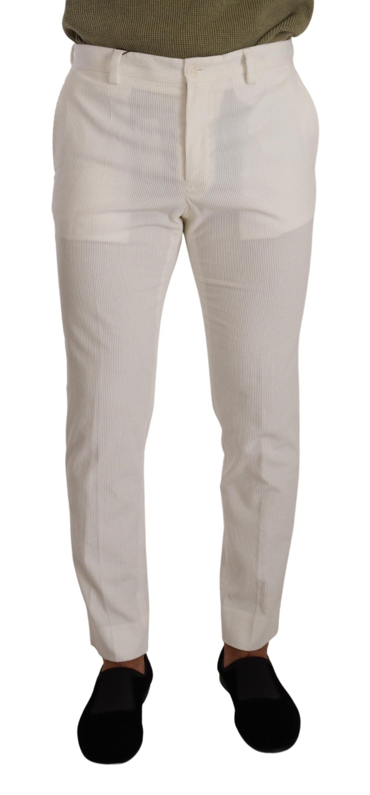 Dolce & Gabbana White Cotton Skinny Corduroy Trouser Pants | Regal Royce