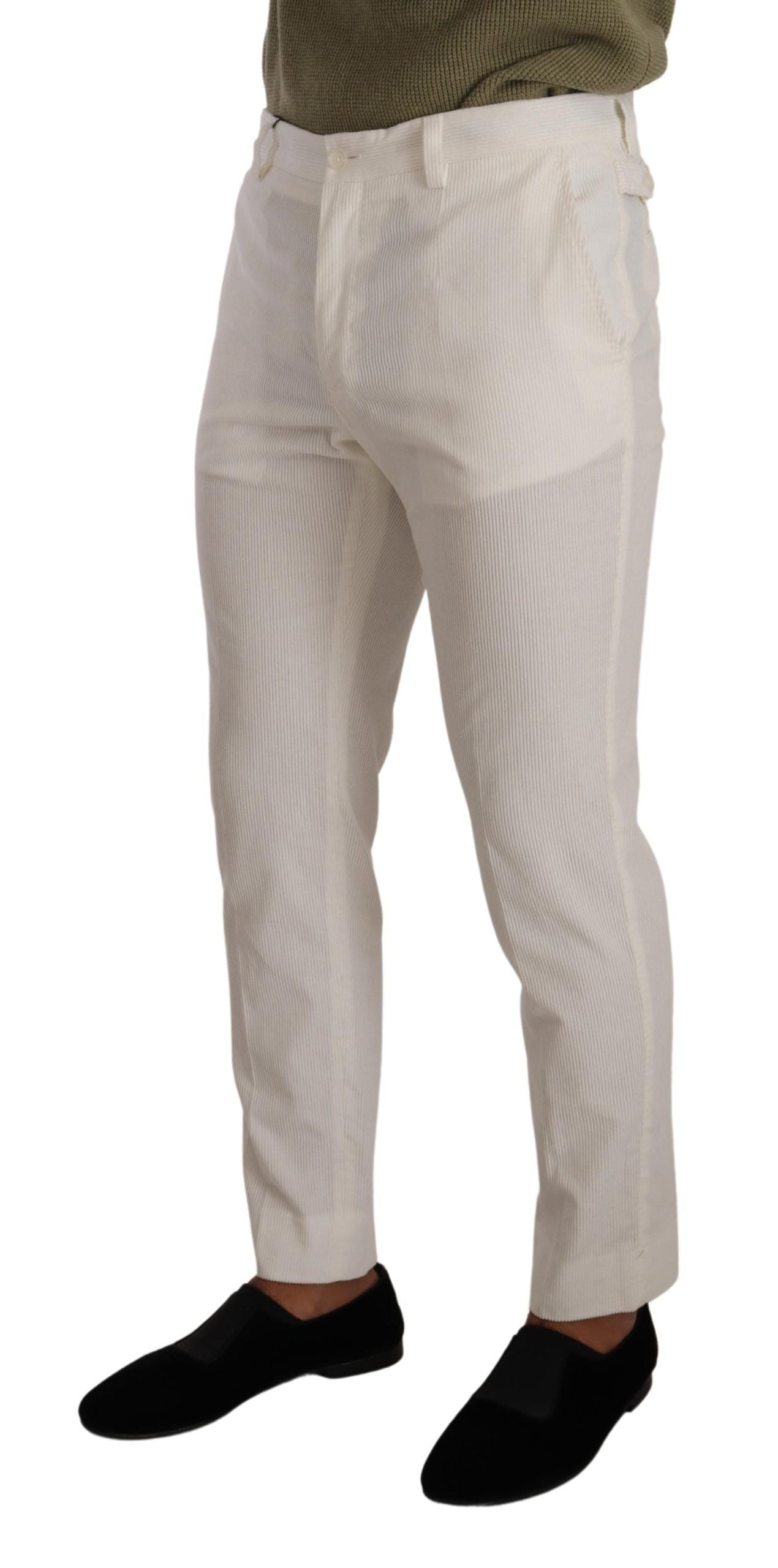 Dolce & Gabbana White Cotton Skinny Corduroy Trouser Pants | Regal Royce