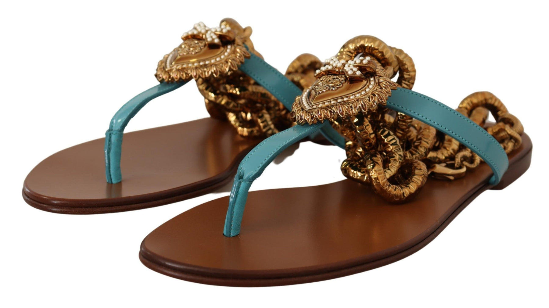 Dolce & Gabbana Blue Leather Devotion Flats Sandals | Regal Royce