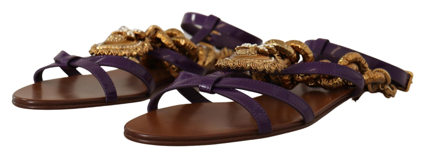 Dolce & Gabbana Purple Leather Devotion Flats Sandals Shoes | Regal Royce
