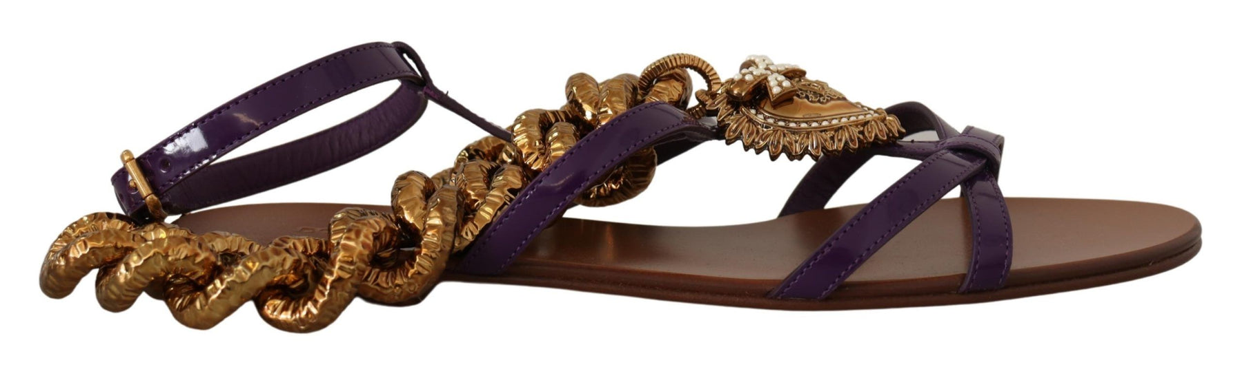 Dolce & Gabbana Purple Leather Devotion Flats Sandals Shoes | Regal Royce