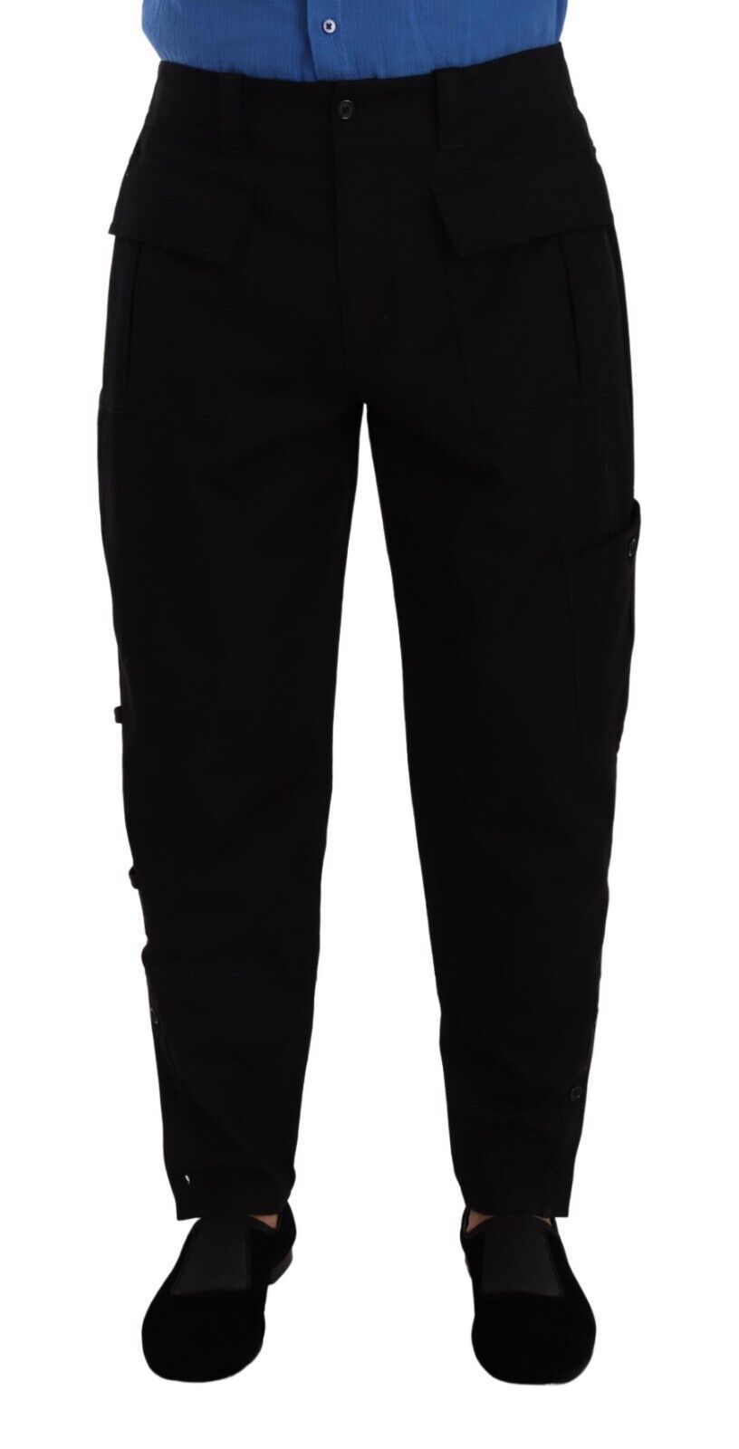 Dolce & Gabbana Black Cotton Stretch Tapered Cargo Pants | Regal Royce