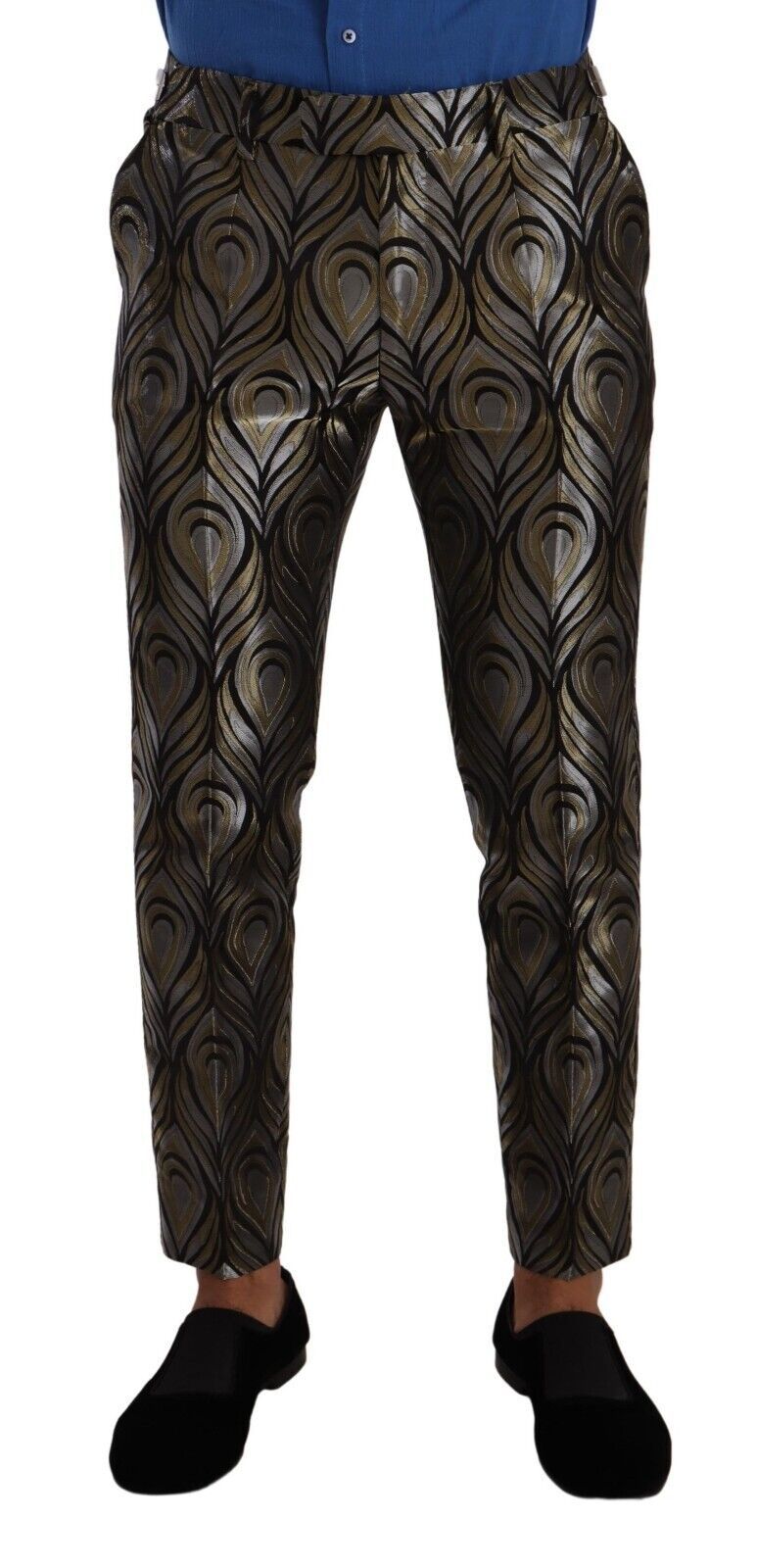 Dolce & Gabbana Silver Gold Jacquard Men Trouser Dress Pants | Regal Royce