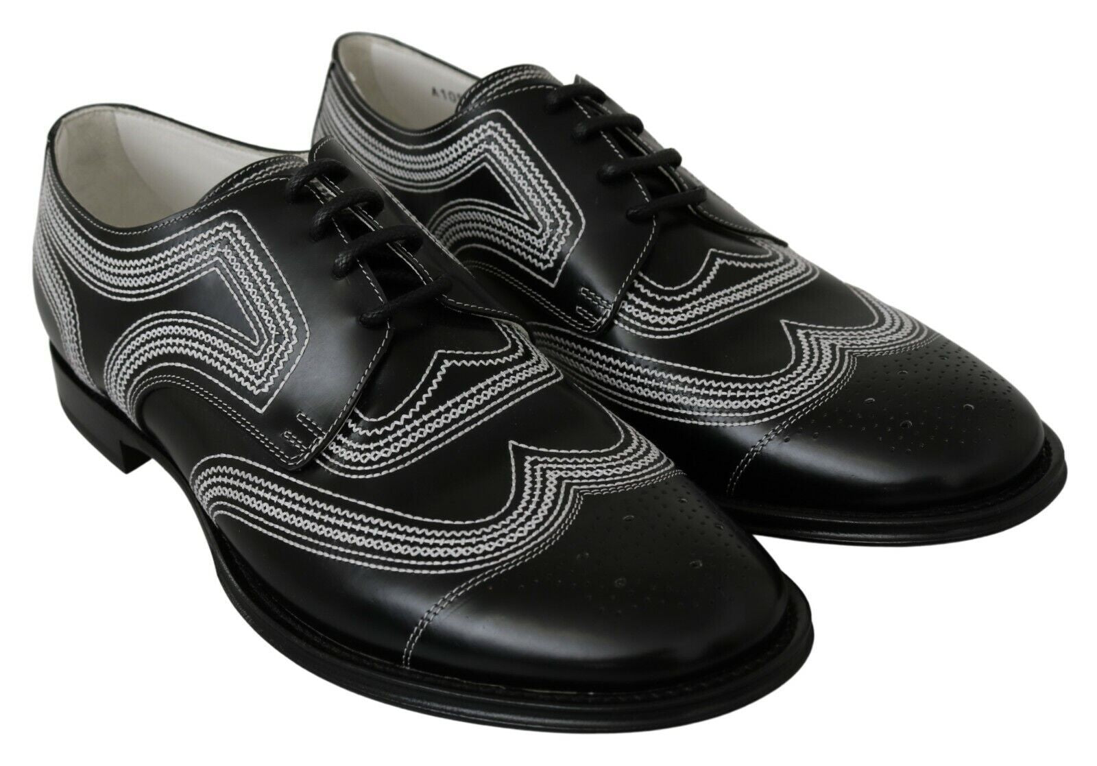 Dolce & Gabbana Black Leather Derby Formal White Lace Shoes | Regal Royce