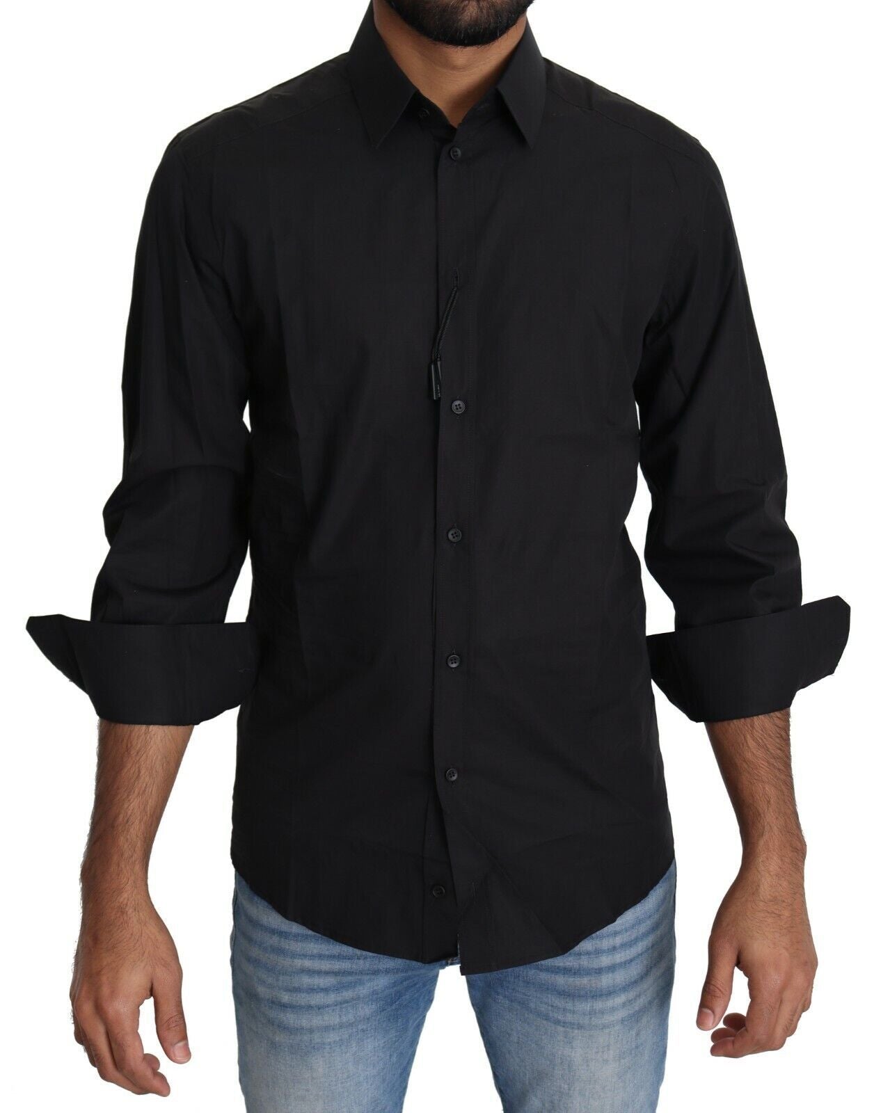 Dolce & Gabbana Black Cotton Formal Dress Men Top Shirt | Regal Royce