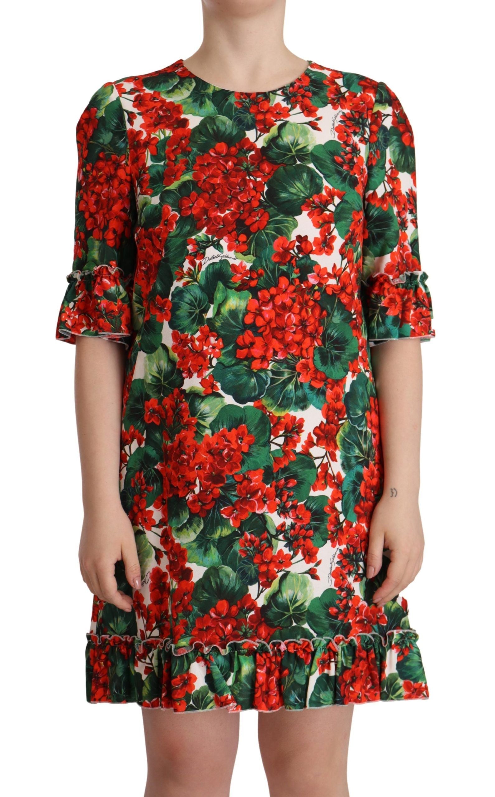 Dolce & Gabbana Multicolor Red Floral Shift Gown Dress | Regal Royce